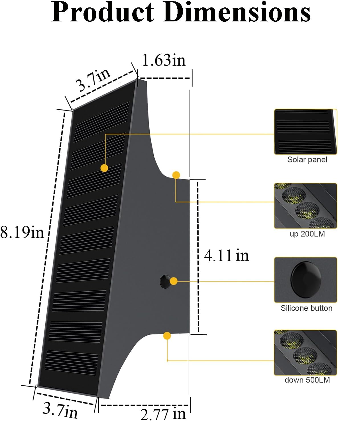 Detalle de SOTTLOT SWL-83 Solar Wall Light, 3000K, 4 Brightness Levels, Up/Down