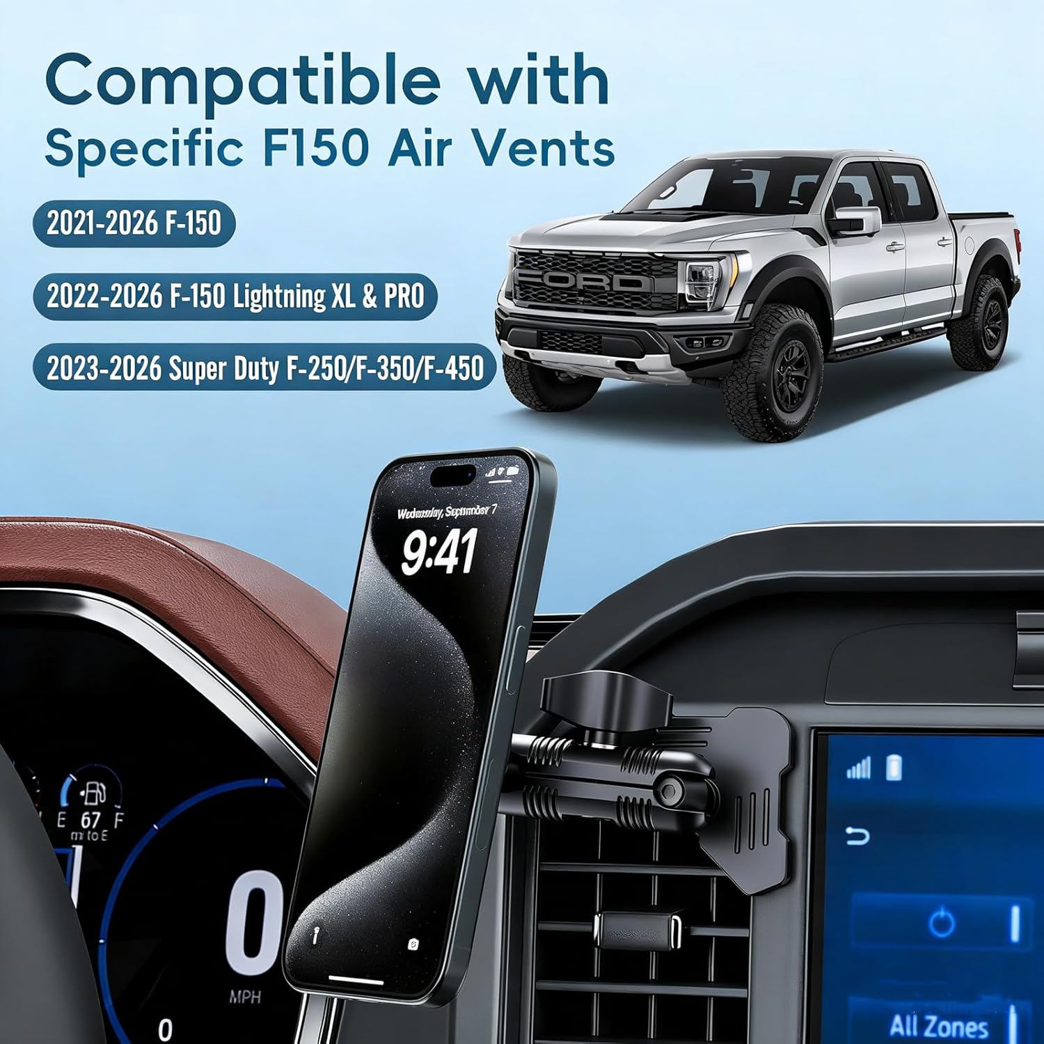 Thumbnail 5 de Car Vent Magnetic Phone Mount for Ford F-Series (2021–2026) and Super Duty