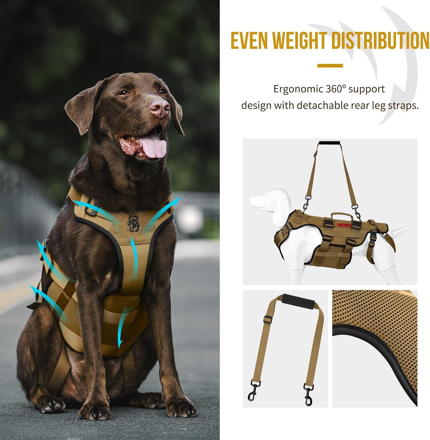 Detalle 2 de OneTigris Dog Lift Harness for Large Dogs – Mobility Aid and Back Leg Support Sling