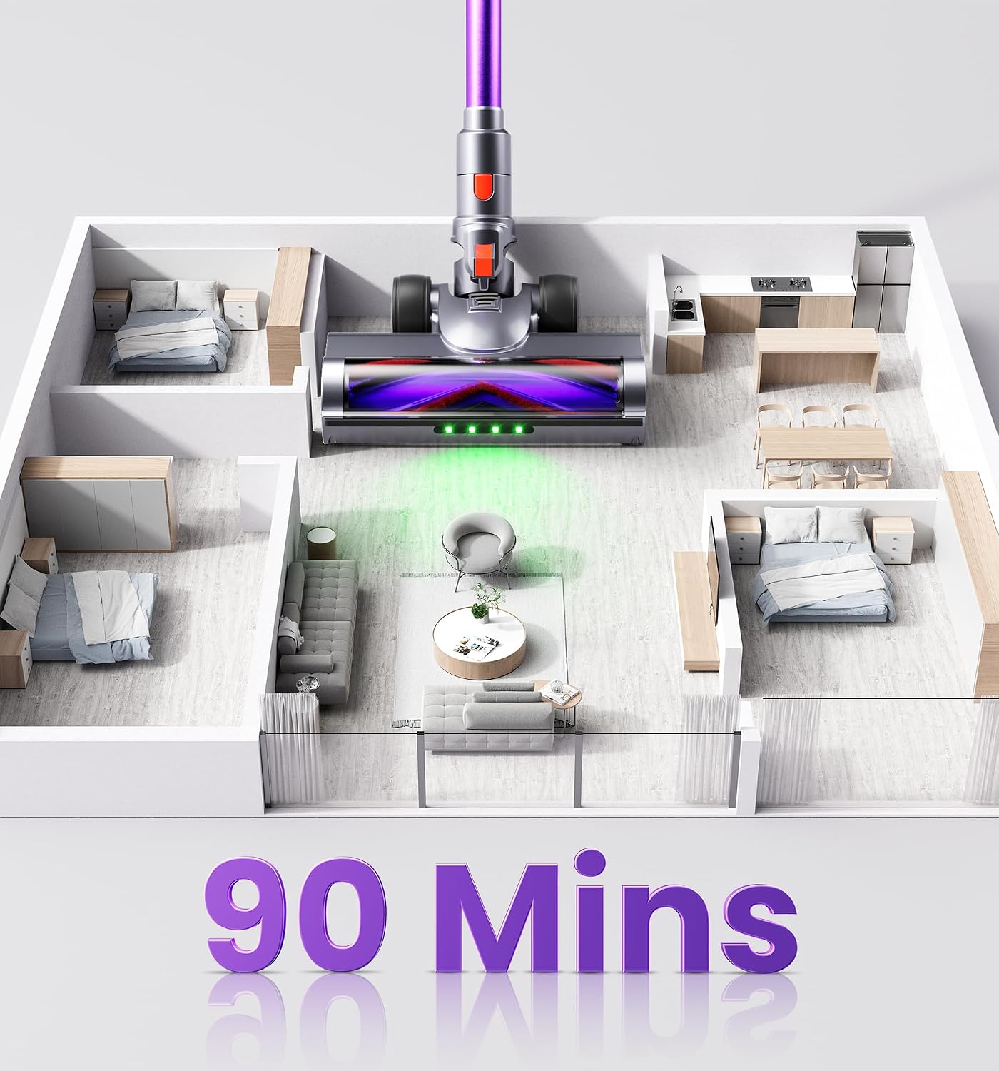 Detalle de Zemmio ZM001 Cordless Stick Vacuum, 55 kPa Suction, 1.8L Cup, OLED Display