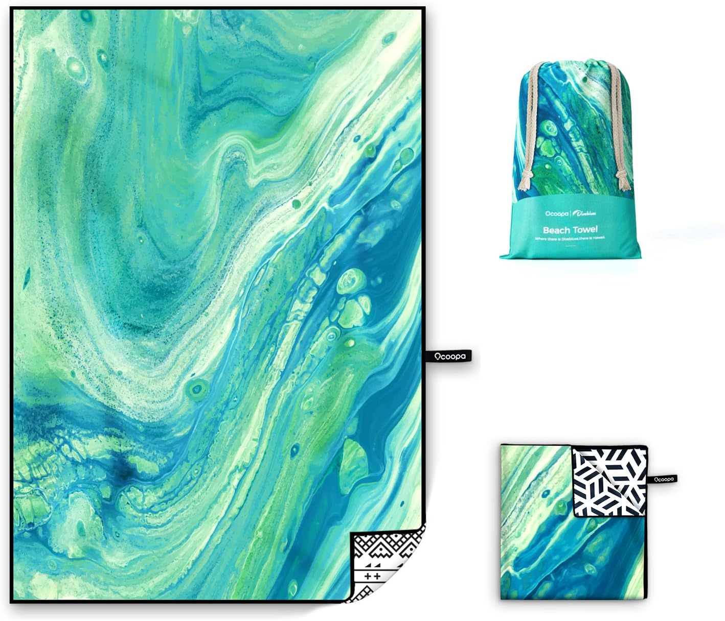 OCOOPA Serviette de plage en microfibre 200 x 145 cm, séchage rapide et anti-sable