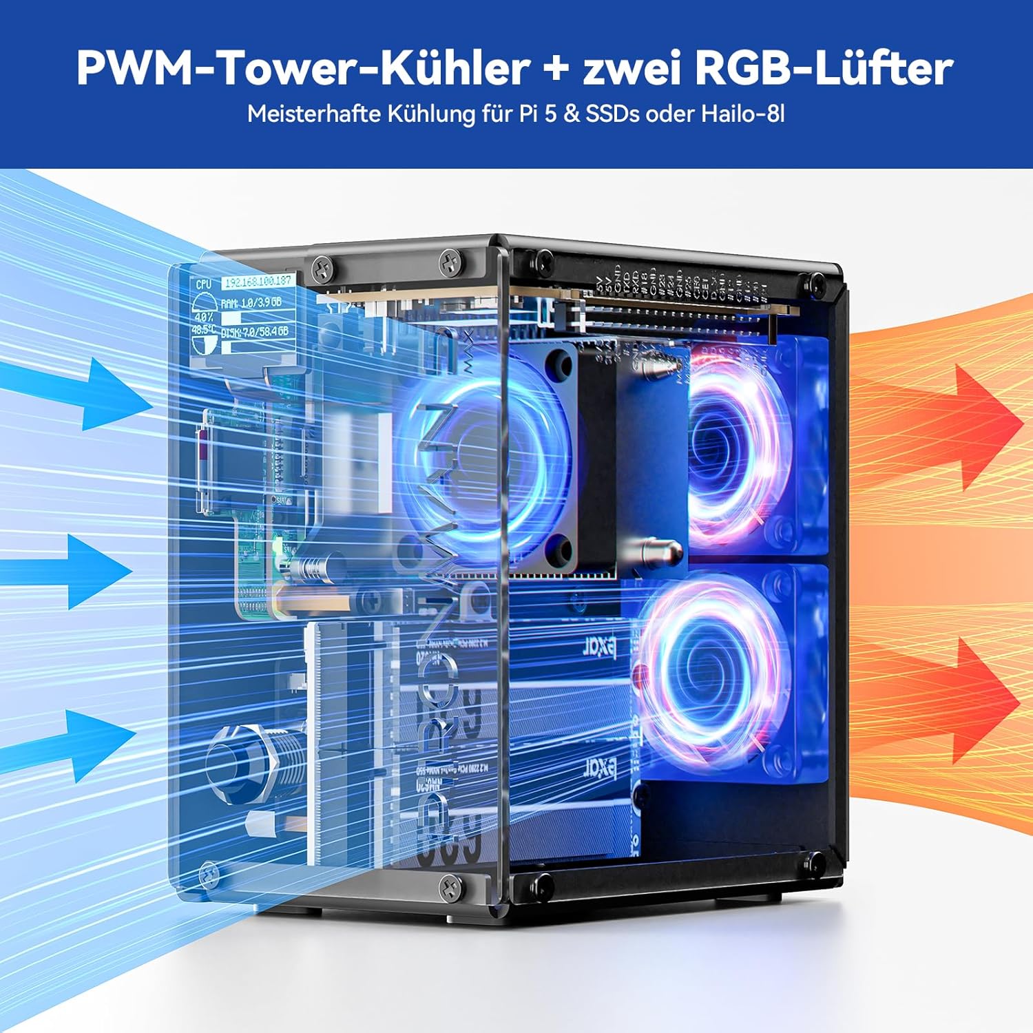Thumbnail 3 de Pironman 5-MAX Gehäuse für Raspberry Pi 5 mit Dual-NVMe, NAS RAID 0/1, Hailo-8L AI & OLED