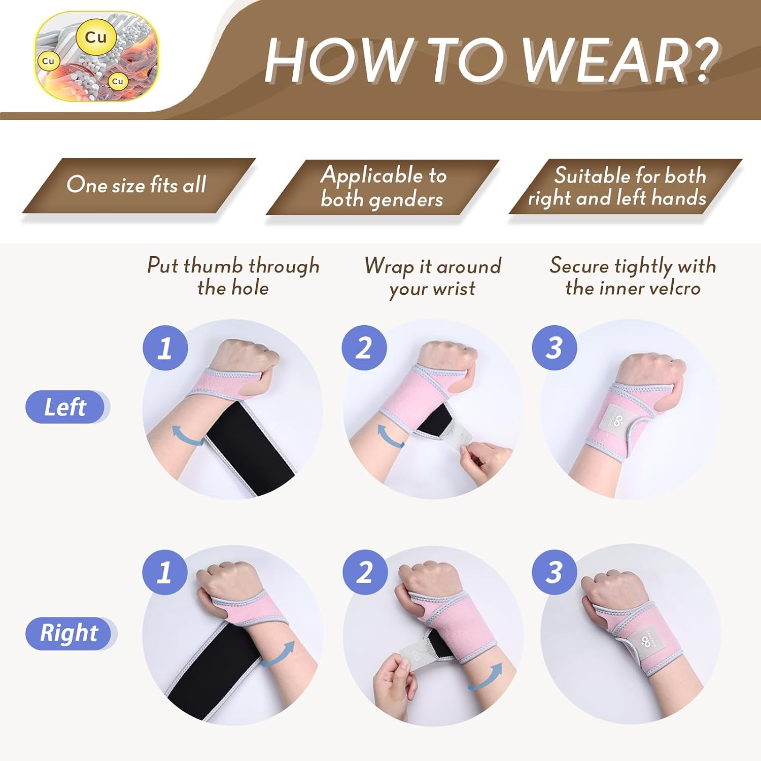 Thumbnail 3 de INDEEMAX Copper Carpal Tunnel Wrist Brace 2 Pack