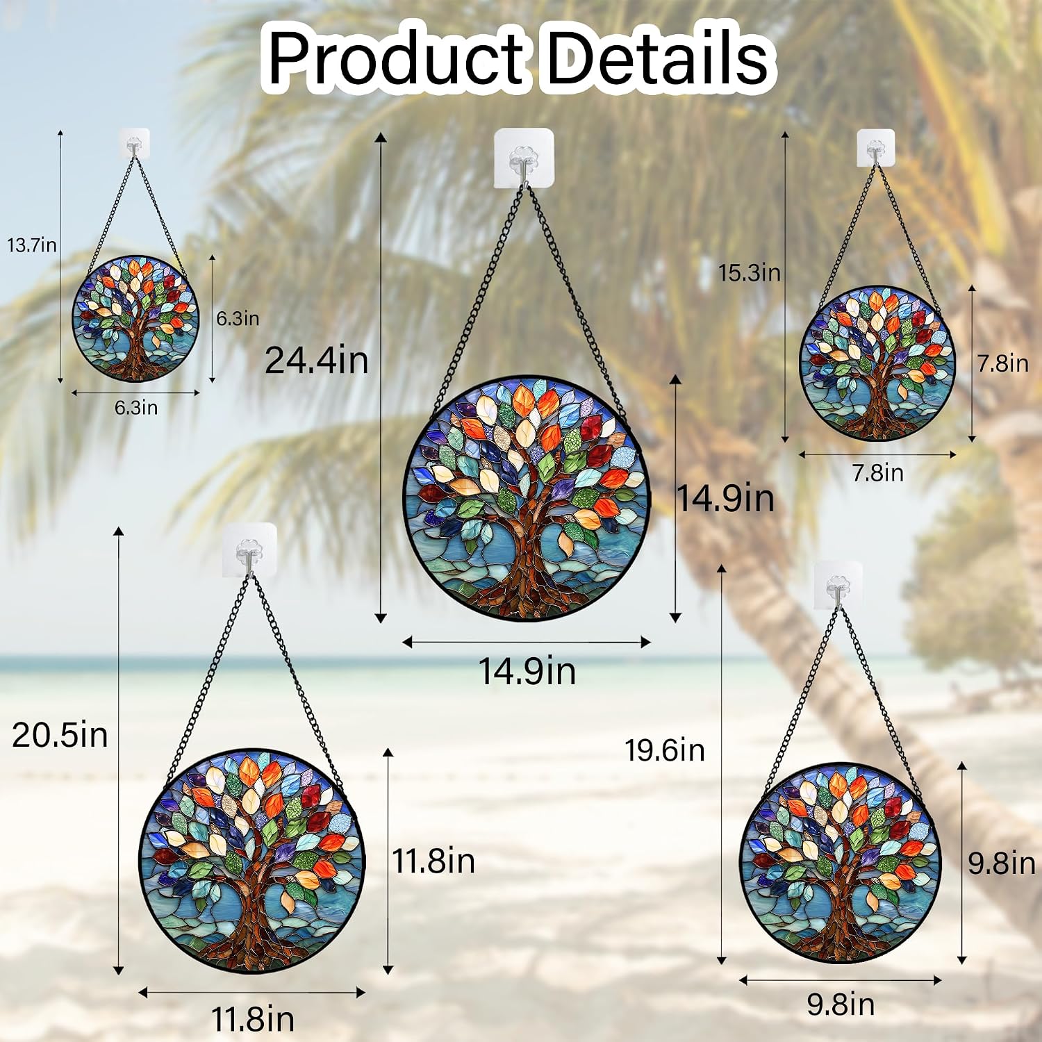 Detalle 1 de DASTOLL Colorful Tree of Life Glass Suncatcher, 15-Inch Window Hanging