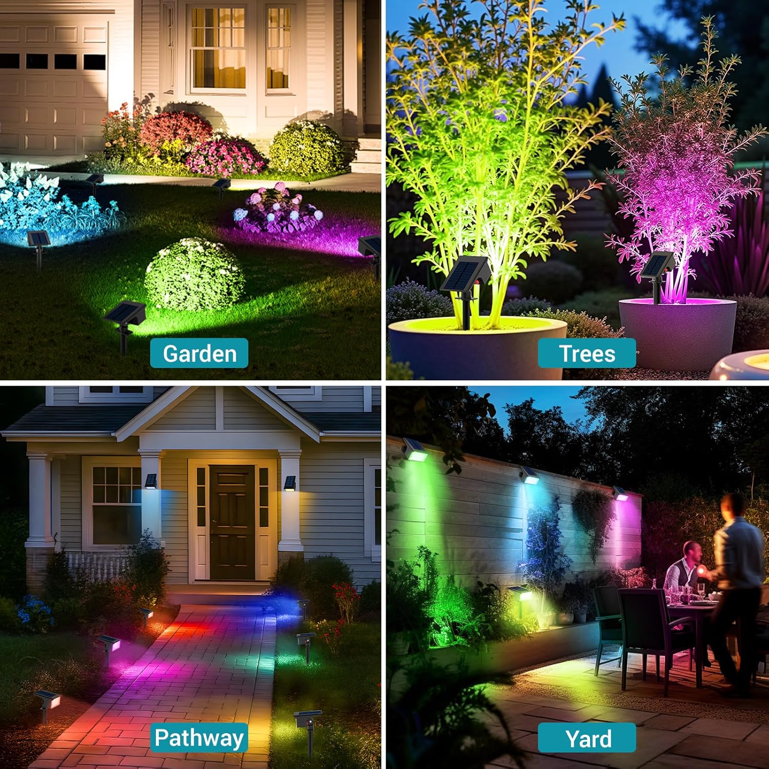 Thumbnail 5 de Kolpop 4er-Set Solarlampen mit 7 RGB-Modi, IP65 und 800 LM (2-in-1 Montage)