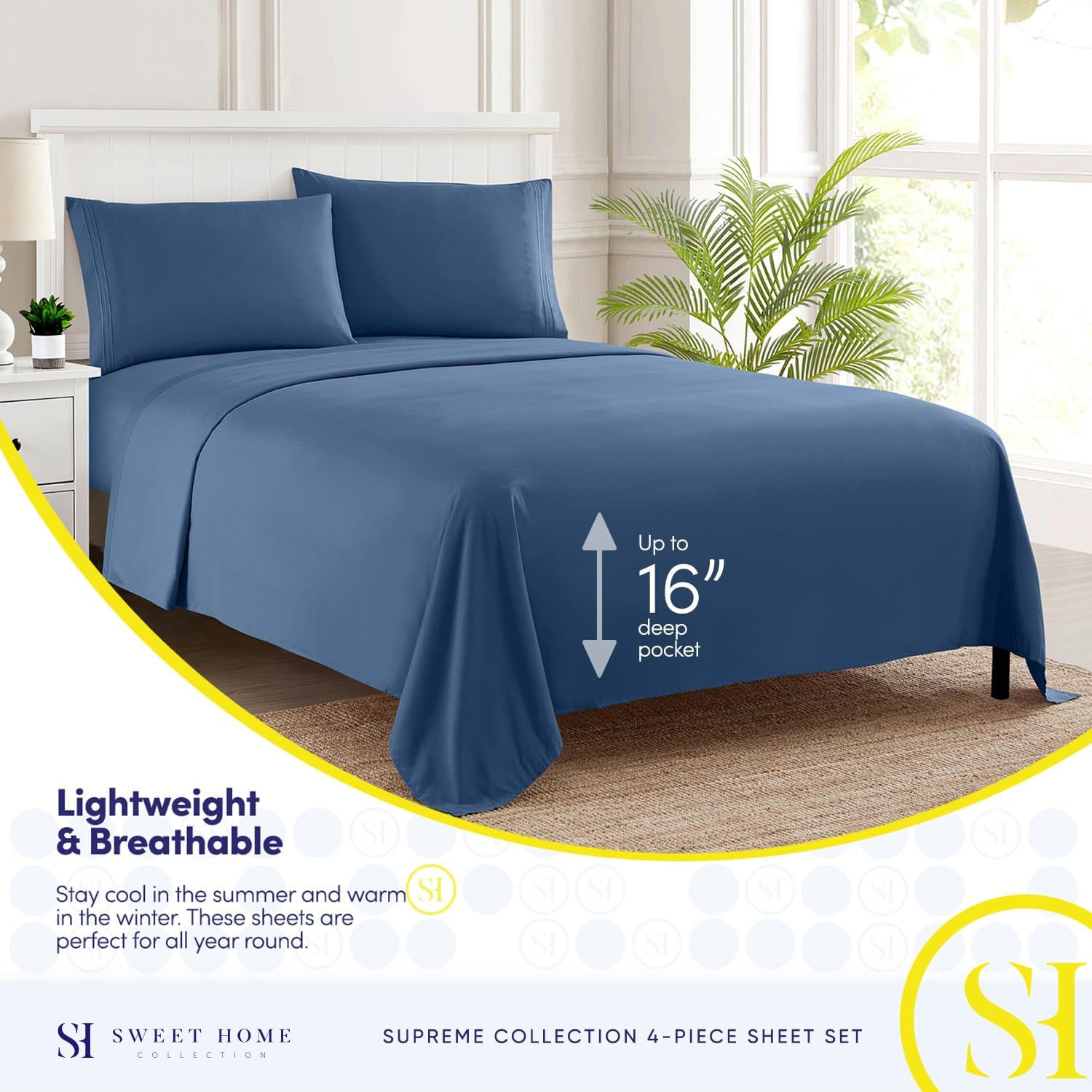 Detalle de Sweet Home Collection 1800 Supreme – prześcieradła King z mikrofibry, dżinsowe