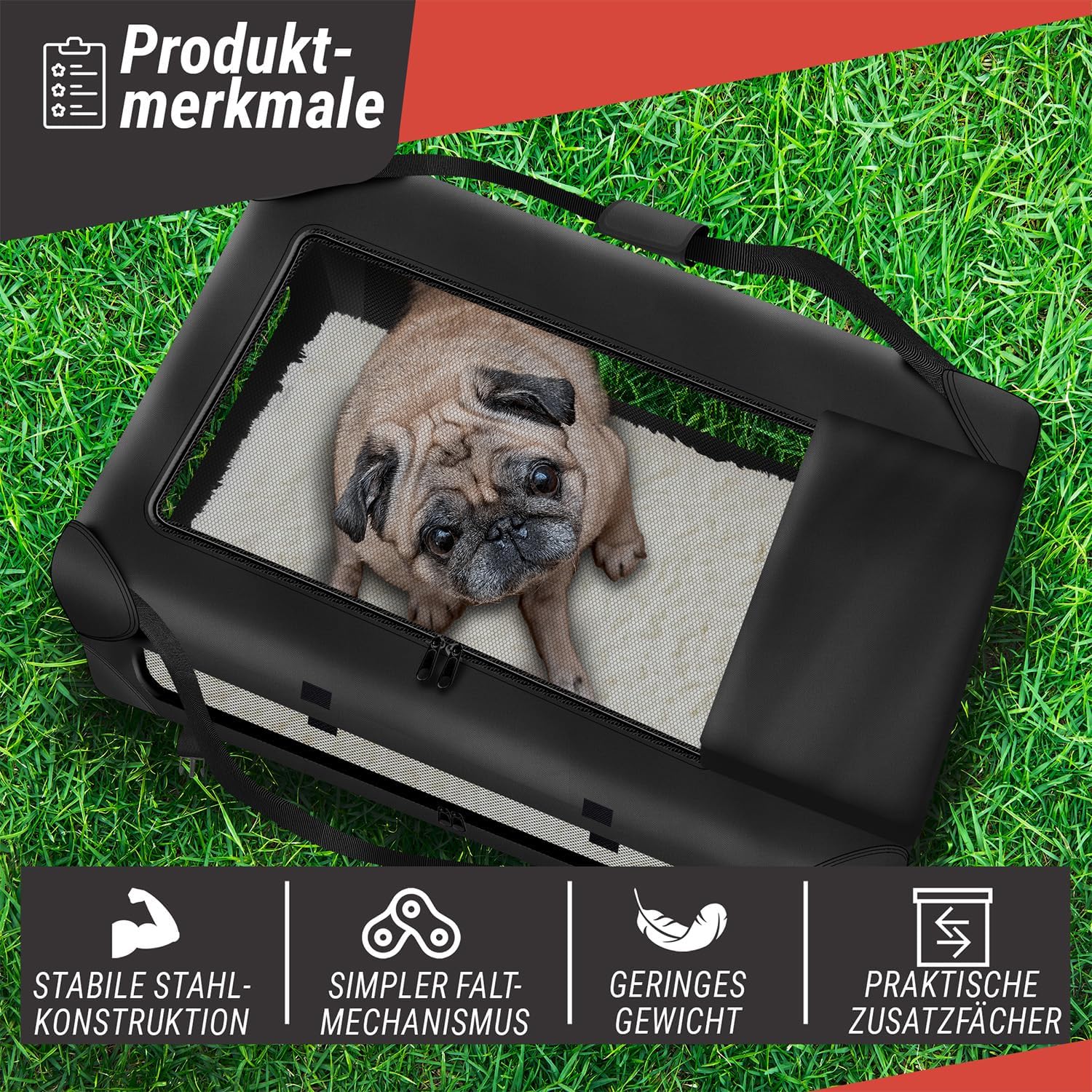 Detalle de All Pets United Hunde-Transportbox – faltbare Transporttasche für Hunde und Katzen (S, 49x34x34 cm)