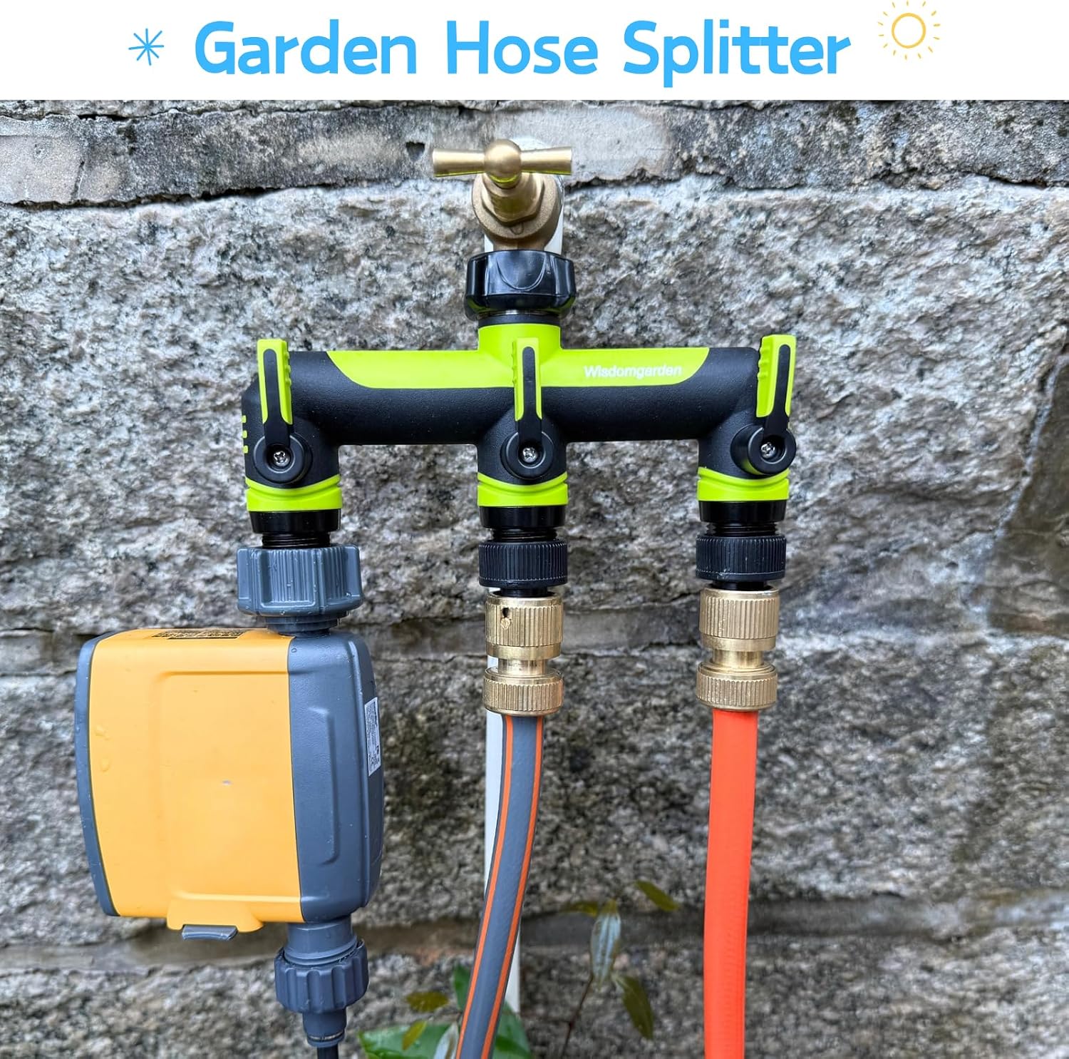 Thumbnail 4 de Hose Splitter 3 Way with 2in Spout Spacing – ABS Body, 3/4" Inlet with 1/2" Adapter, Green