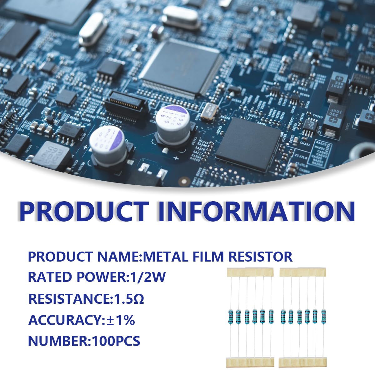 Detalle de Innfeeltech Metallfilm-Widerstände 1.5 Ω, 100 Stück, 1% Toleranz, 1/2W – DIY-Set