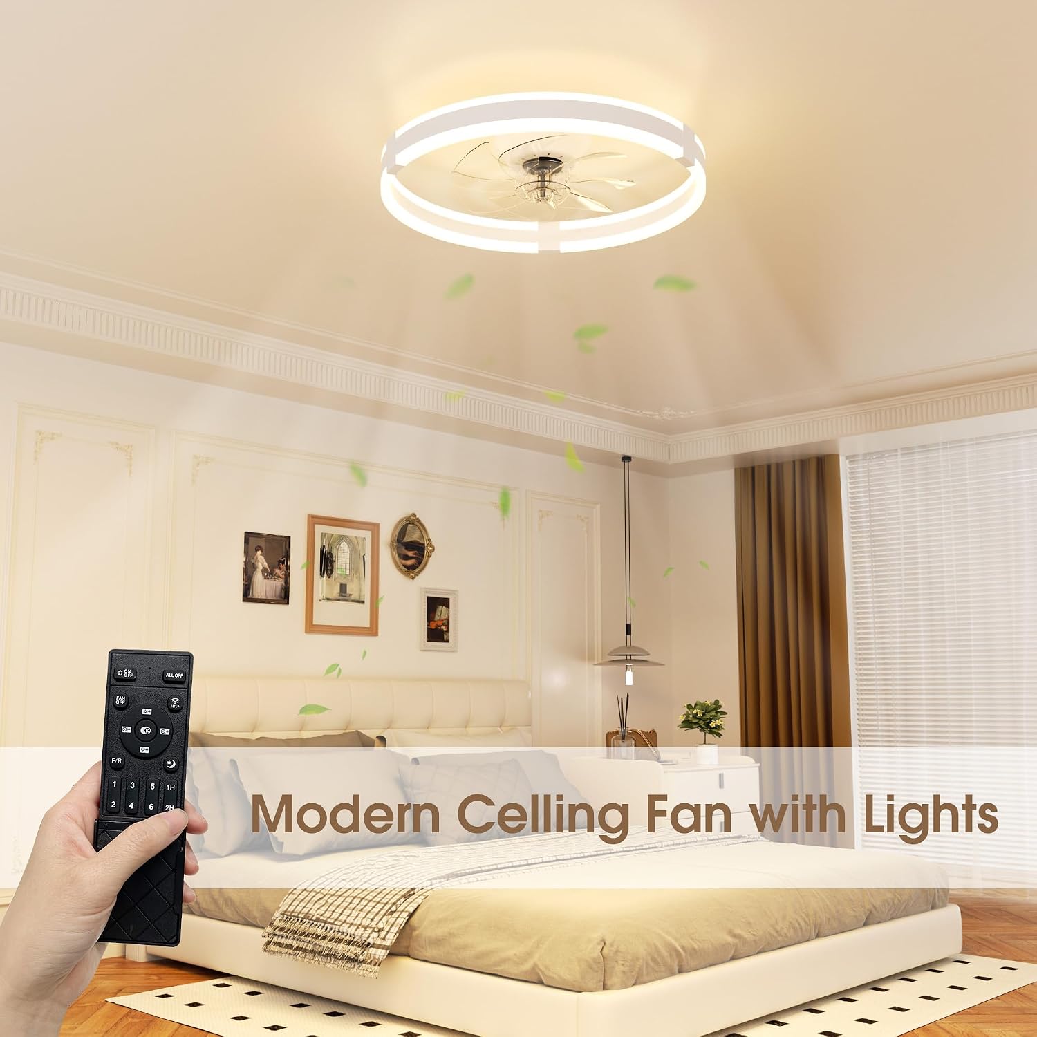 Detalle de NIORSUN 50cm Ceiling Fan with Lights & Remote: Quiet, Dimmable LED + 6 Speeds for Everyday comfort