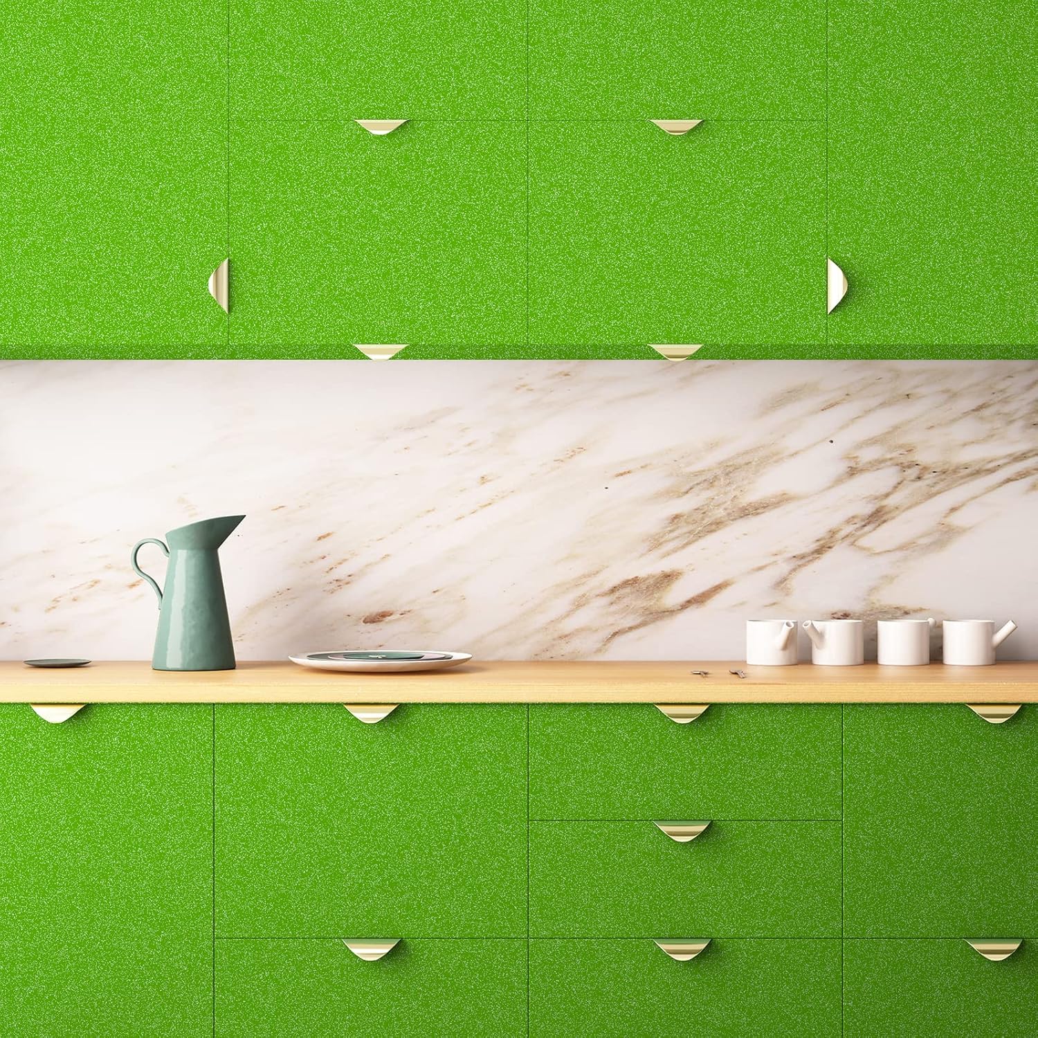 Detalle 2 de Hode Klebefolie Dunkelgrün mit Glitzer, 40 cm x 3 m – selbstklebender Hochglanz-Oberflächenschutz für Möbel & Küche