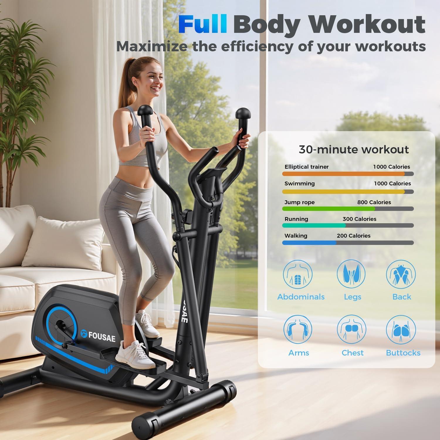 Detalle de FOUSAE FOUSAE Elliptical Trainer, 16-Level Magnetic Resistance, 15.5-Inch Stride