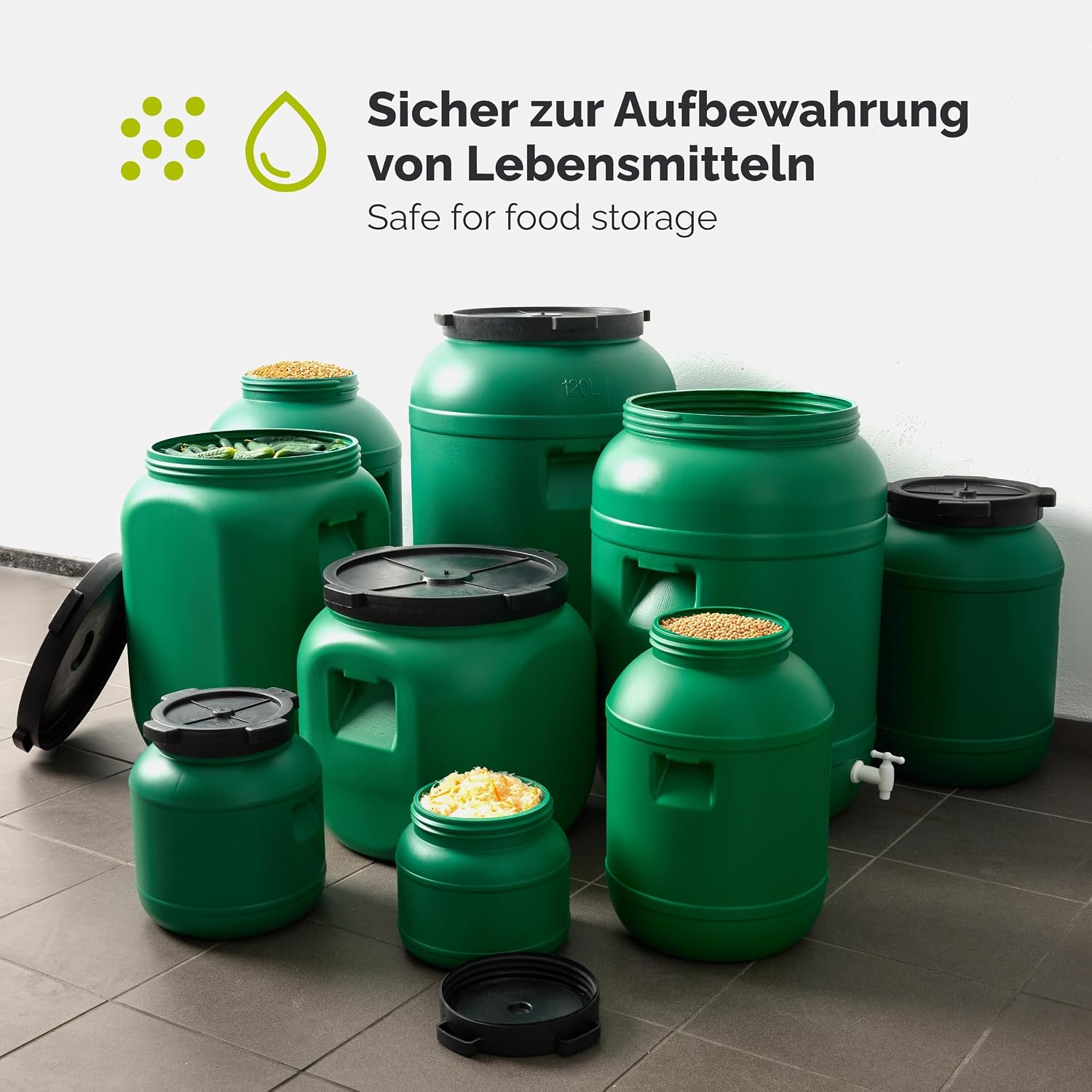 Thumbnail 5 de Garronda Weithalsfass 30 Liter Futtertonne mit Deckel ohne Dichtung (BPA-freies HDPE)