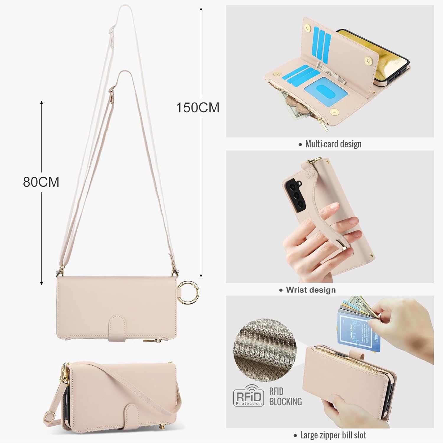 Thumbnail 3 de Asuwish Snap Wallet Case with Crossbody Strap and Tempered Glass for Samsung Galaxy S22 Plus 5G