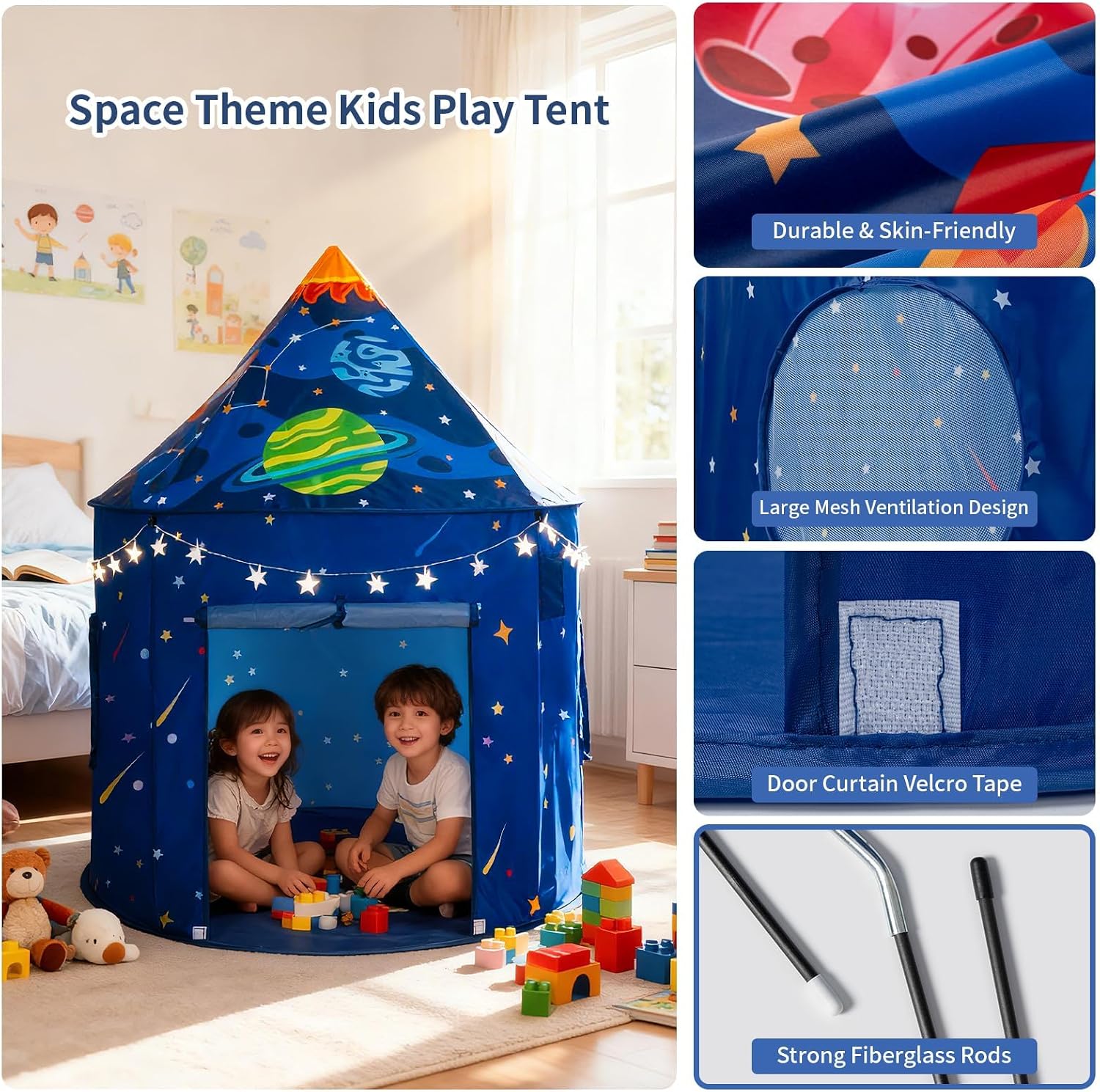 Detalle de ROIWUIE Rocket Space Ship Play Tent for Kids with Star Lights