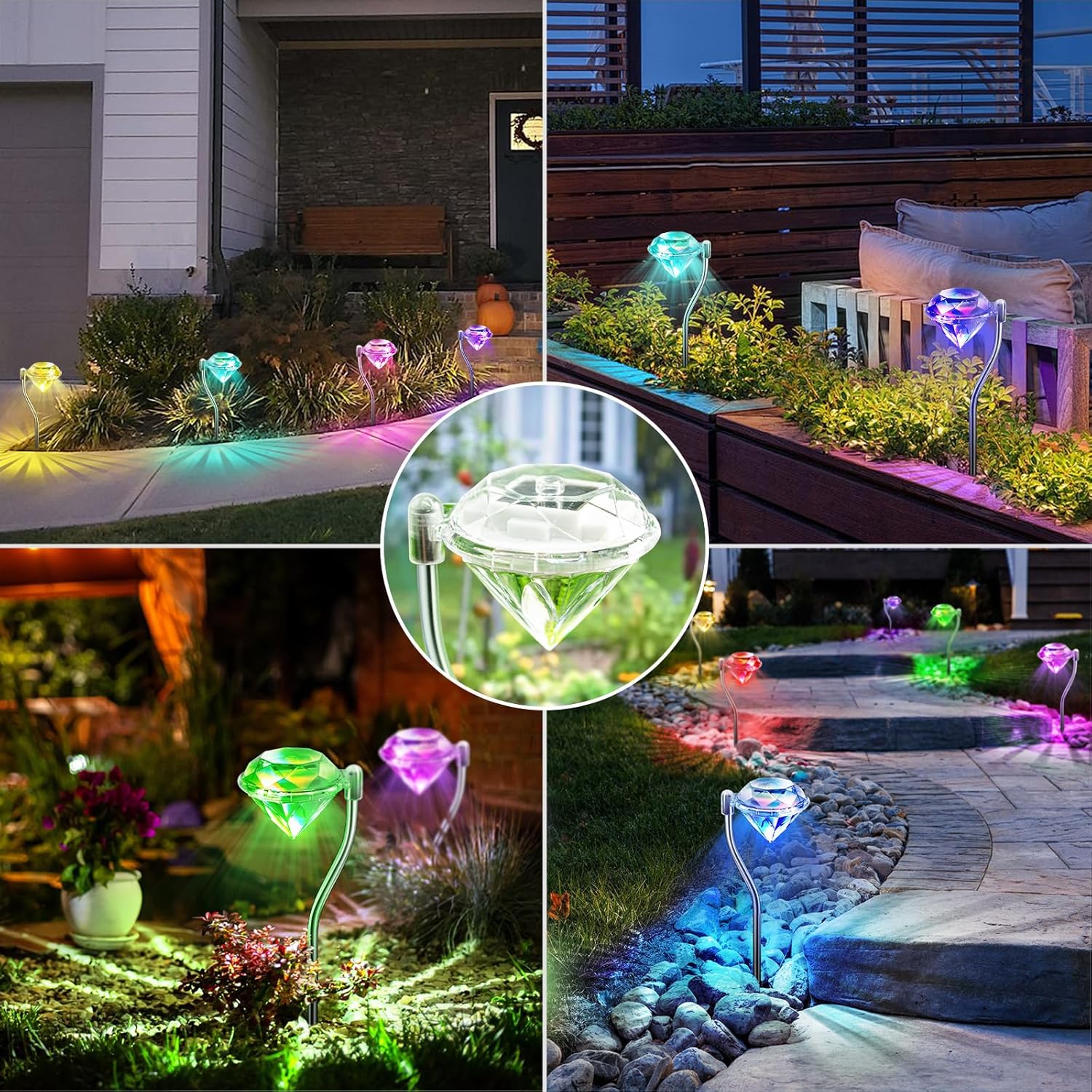 Thumbnail 6 de Anordsem solar diamond garden lights (colour changing RGB), waterproof outdoor stake lights