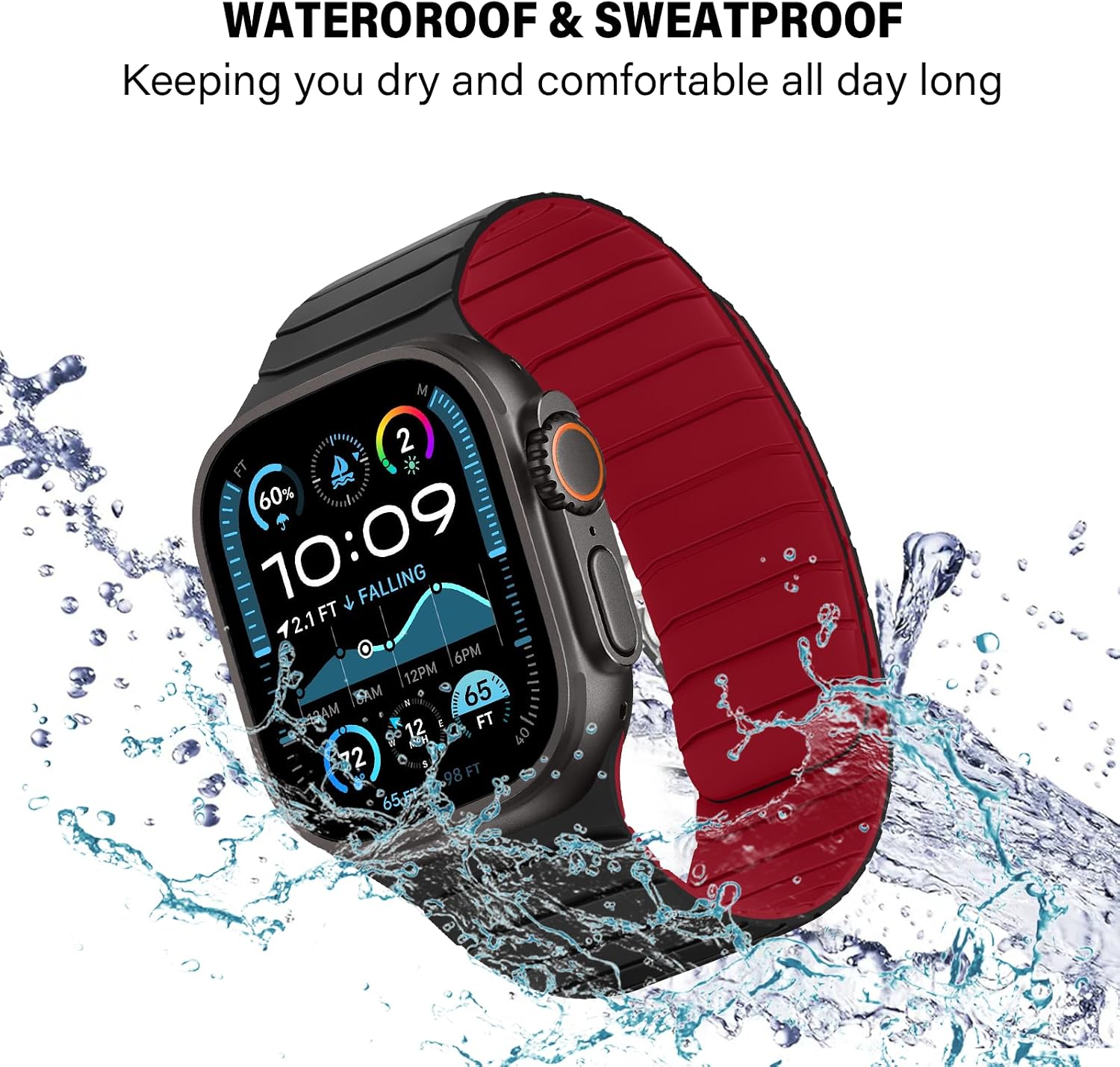 Detalle de Sixmoat Magnetic Silicone Strap for Apple Watch (42mm/41mm/40mm/38mm) – Black-Red