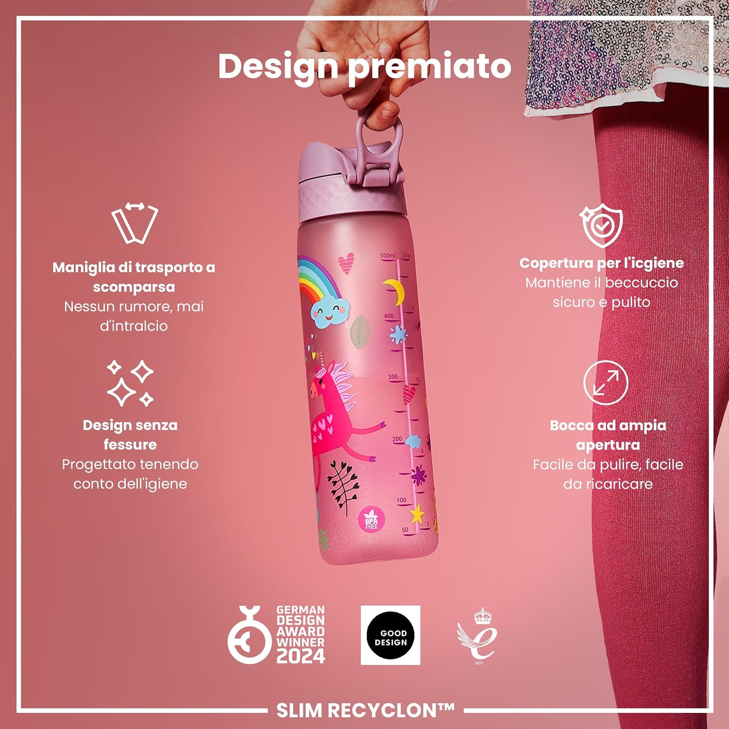 Detalle 2 de Ion8 Borraccia a Prova di Perdite 500ml - Unicorni Lilas, Facile da Aprire, Lavabile in Lavastoviglie