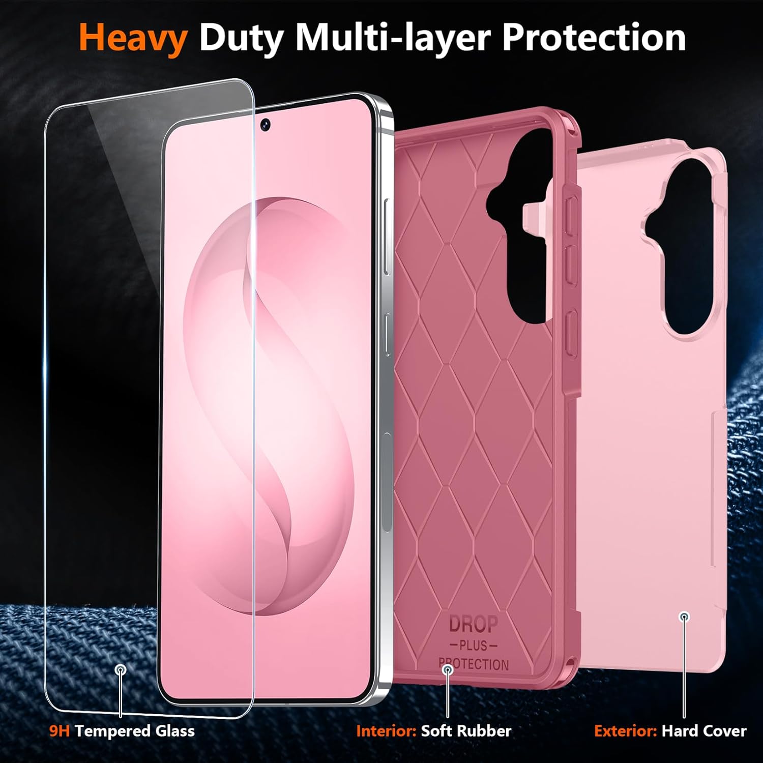 Thumbnail 3 de SPIDERCASE Heavy-Duty Case for Samsung Galaxy S26 Plus (Light Pink) — 2-Pack with Tempered Glass Screen Protector and Camera Lens Protector