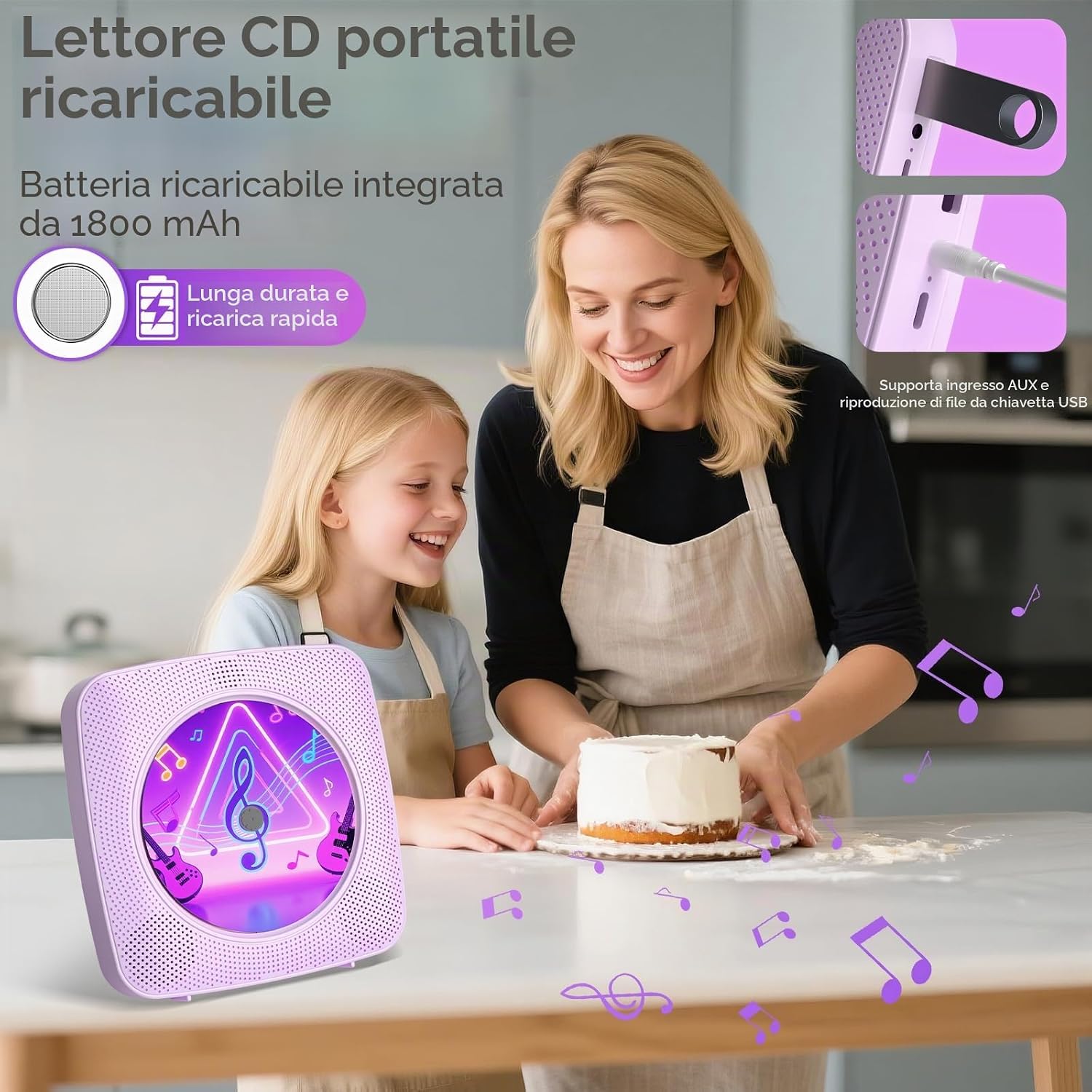 Thumbnail 5 de Lettore CD Portatile HiFi Kegaudio: Lettore CD Bluetooth con altoparlante integrato, montaggio a parete o uso da tavolo