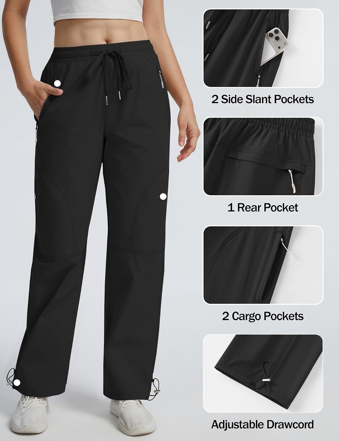 Detalle de Rapbin Women's Walking Hiking Cargo Trousers: Lightweight, Quick-Dry & Water-Resistant Outdoor Pants