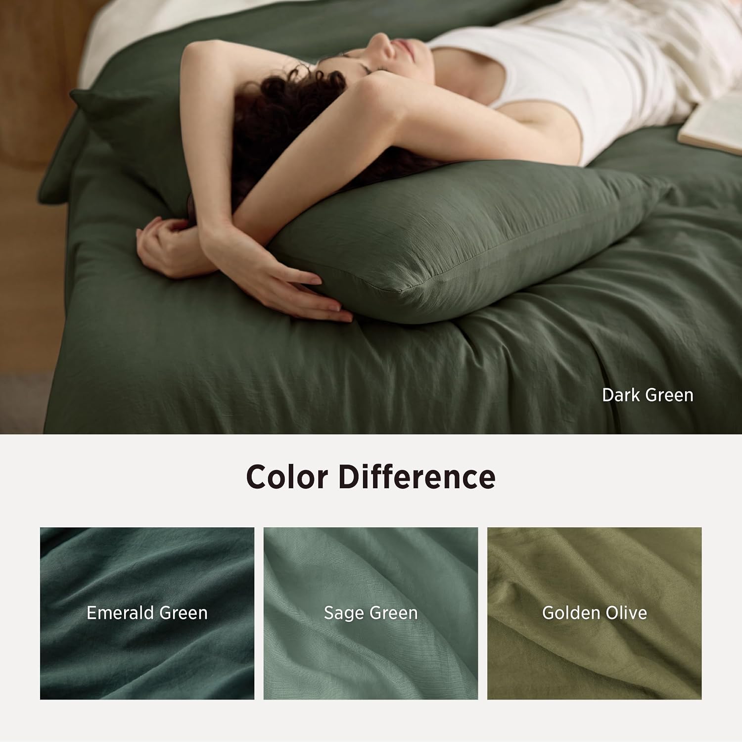 Detalle 2 de Bedsure BB349B2 Full Comforter Set, Dark Green, 3-Piece Polyester Bedding