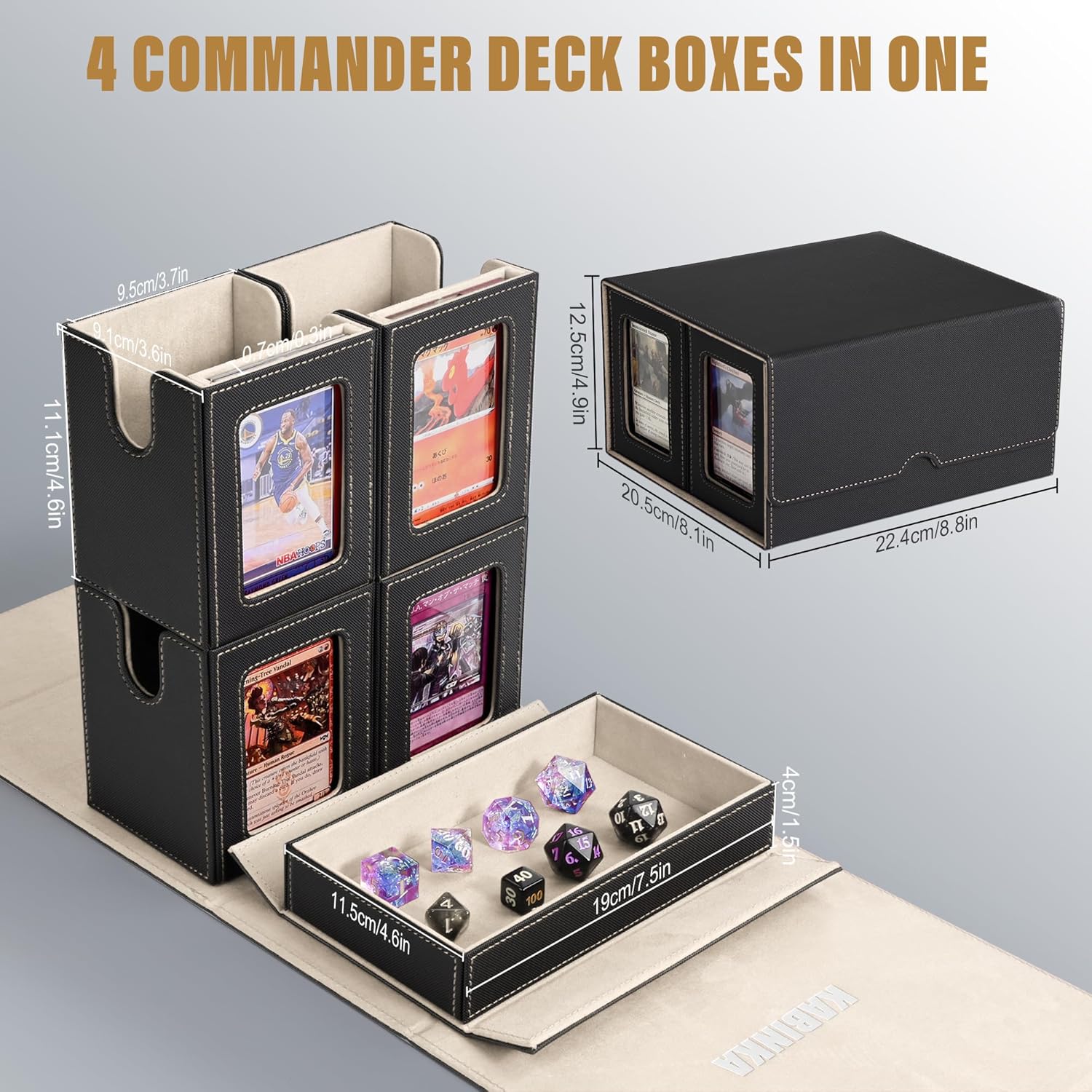 Thumbnail 3 de Kabinka 5-in-1 Commander Deck Box: Holds 400+ Double-Sleeved Cards with Dice Tray (Black/Gold)