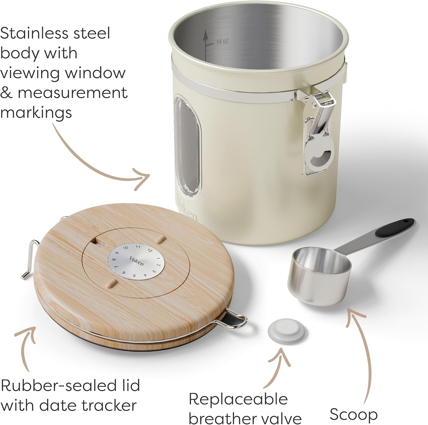 Detalle 2 de Veken Coffee Sugar Canister 16OZ