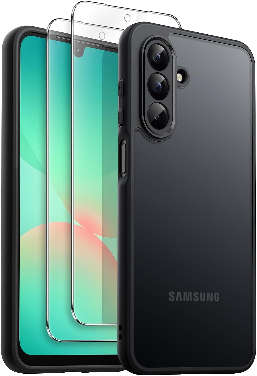 Detalle de JETech 3-i-1 matt skal för Samsung Galaxy A26 5G, svart med 2 skärmskydd