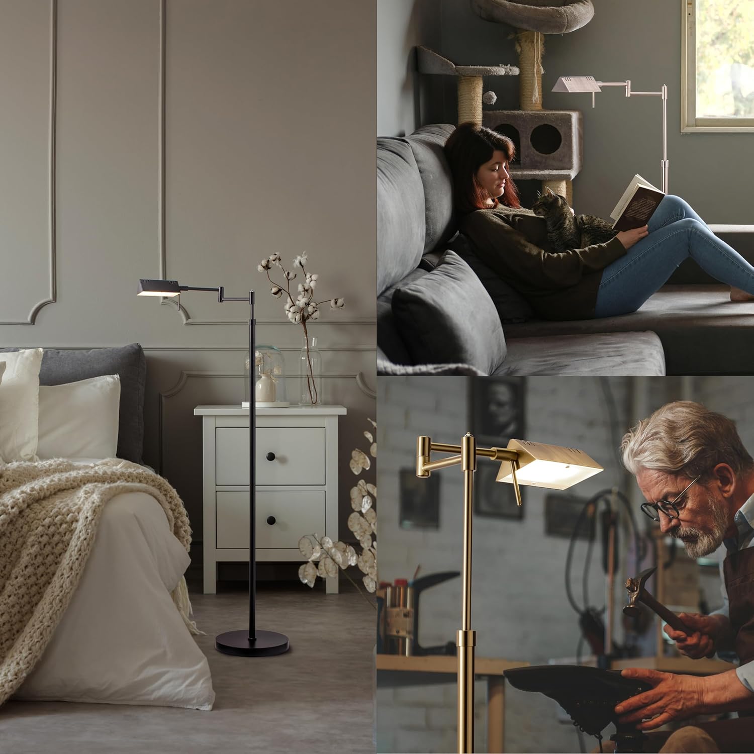 Thumbnail 4 de O’Bright Dimmable LED Pharmacy Floor Lamp (12W) with Full-Range Dimming, 360° Swing Arms, and Adjustable Height