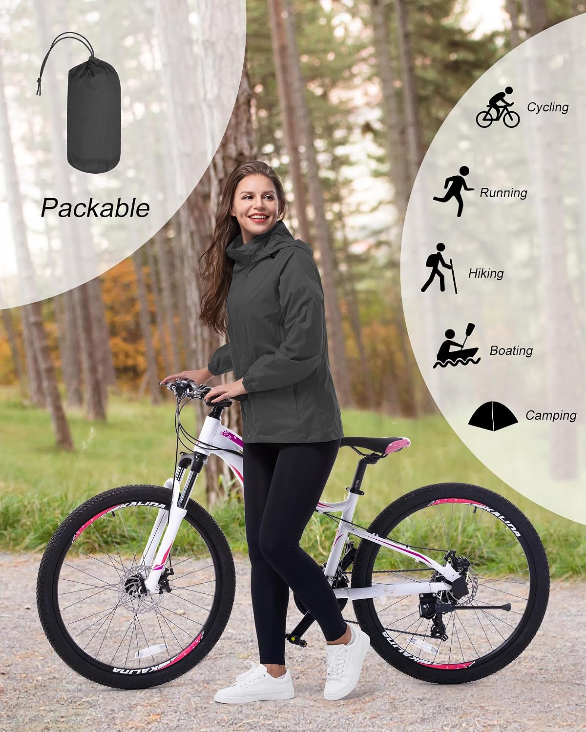Detalle de 33,000ft Damen wasserdichte faltbare Regenjacke mit Kapuze – leichter Windbreaker für Radfahren & Outdoor