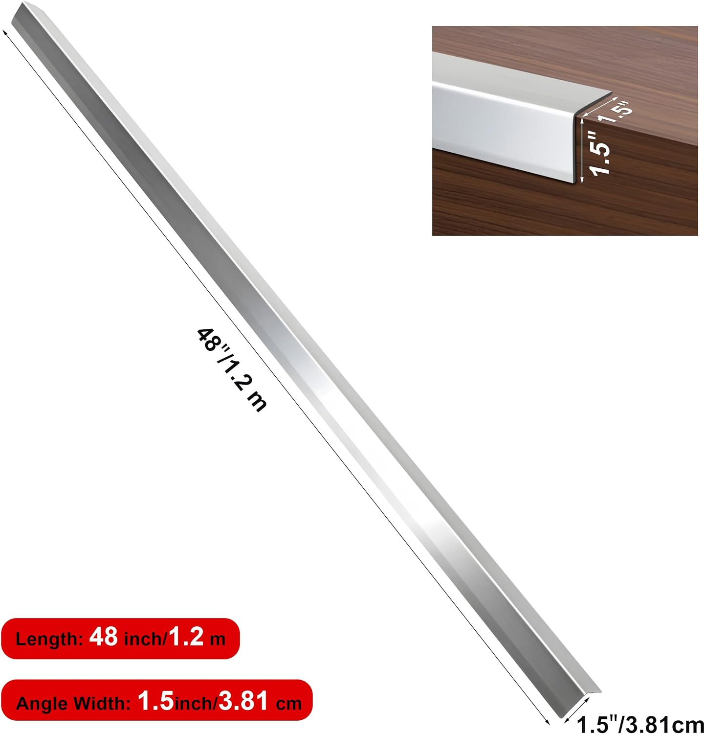 Detalle 2 de Besino Corner Guard 1.5" x 1.5" x 48" Stainless Steel Wall Guards, 10-Pack