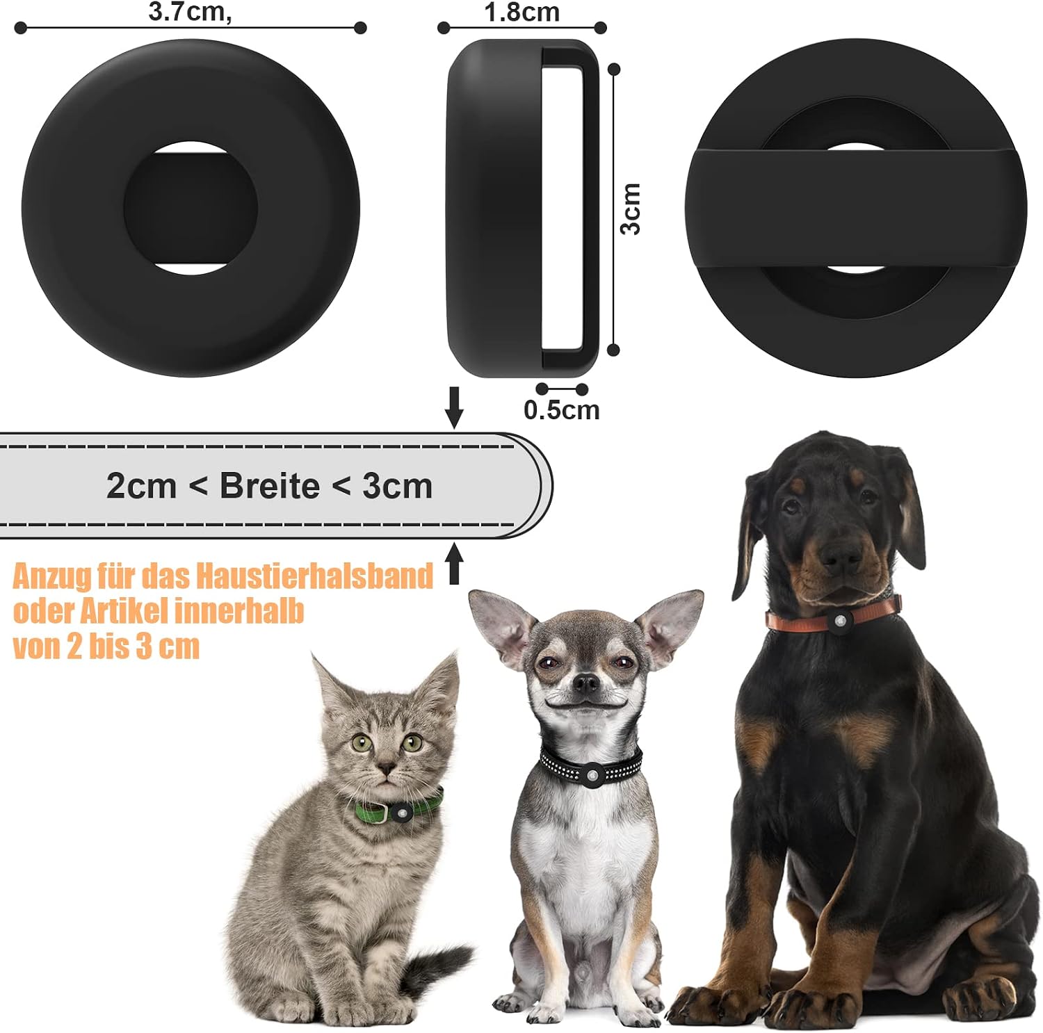 Detalle de Pawinner siliconen AirTag-houder voor halsband, 3 stuks in drie kleuren