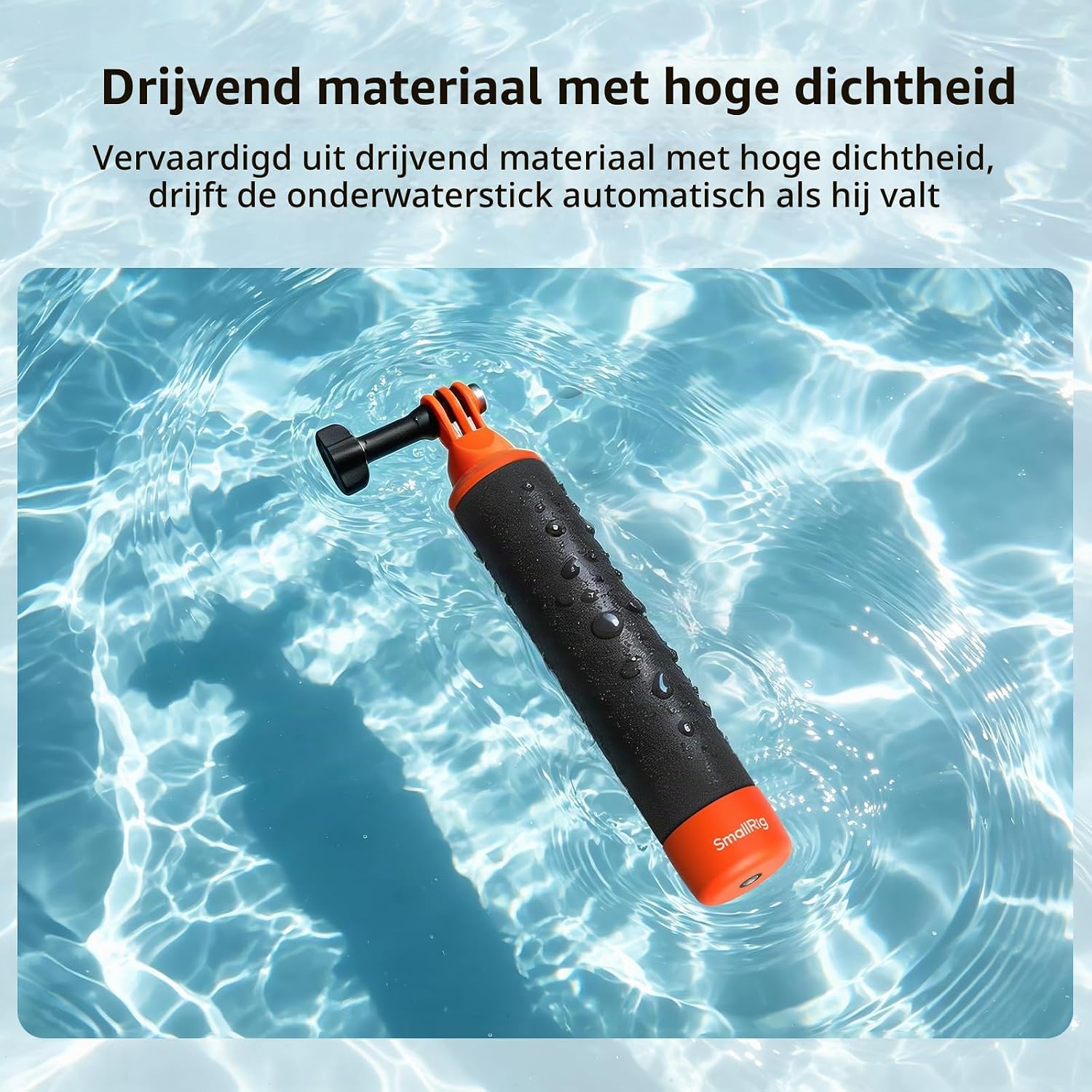 Detalle 2 de SMALLRIG 6152 drijvende actiecamera-handgreep met polsband en oranje grip