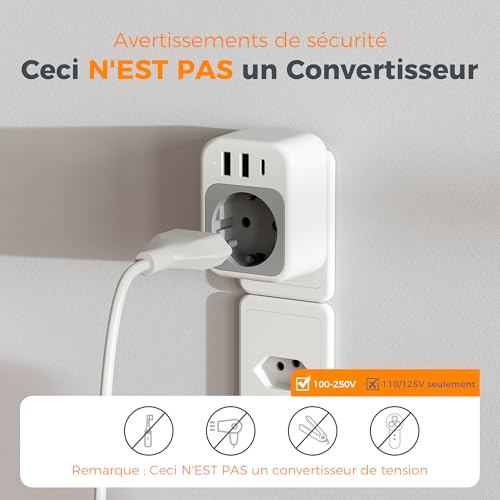 Thumbnail 6 de Adaptateur Prise Brésil avec USB-C et USB-A par TESSAN – 4 en 1, compact et polyvalent