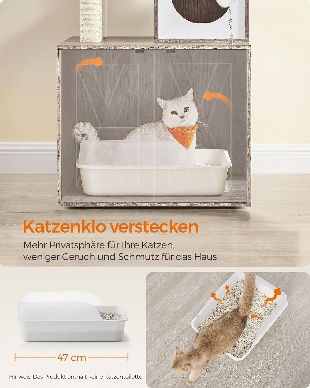 Thumbnail 6 de Feandrea Kratzbaum mit Katzenklo-Schrank – kompakter Katzenbaum, 178 cm, Greige/Weiß