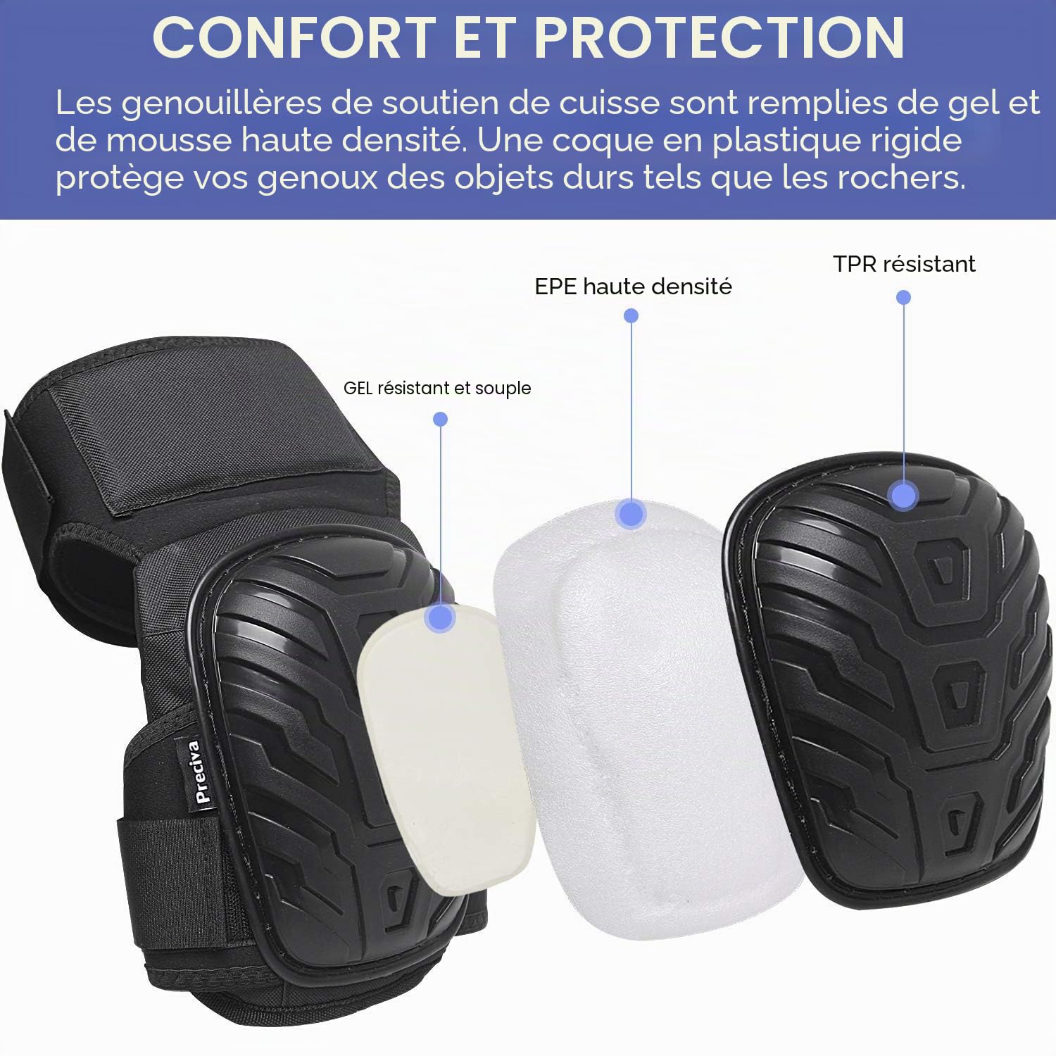 Thumbnail 2 de Preciva Genouillères Professionnelles Heavy Duty avec Gel et Mousse EVA – Confort et Protection pour la Construction