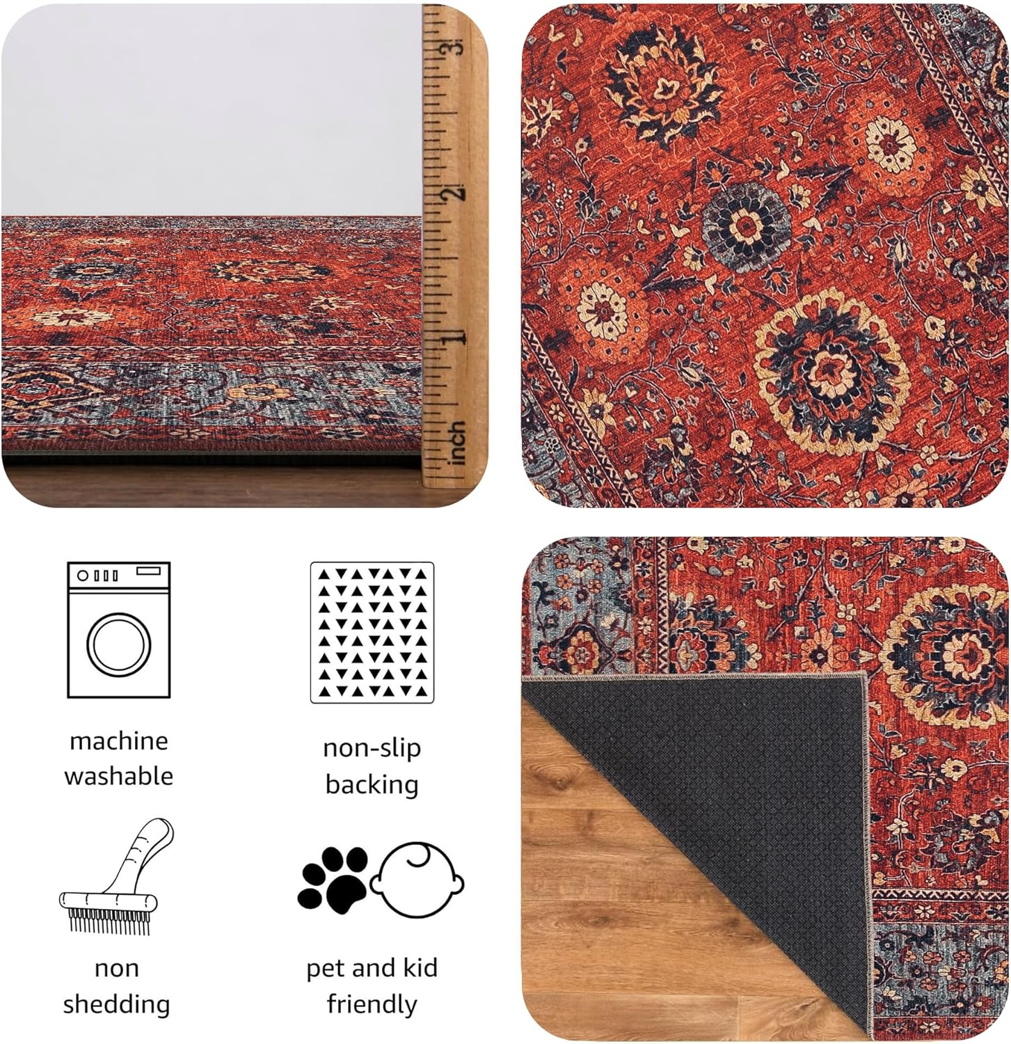 Thumbnail 6 de Keen Home Design 6x9 Rug: Vintage Moroccan Machine Washable Area Rug with Non-Slip Backing