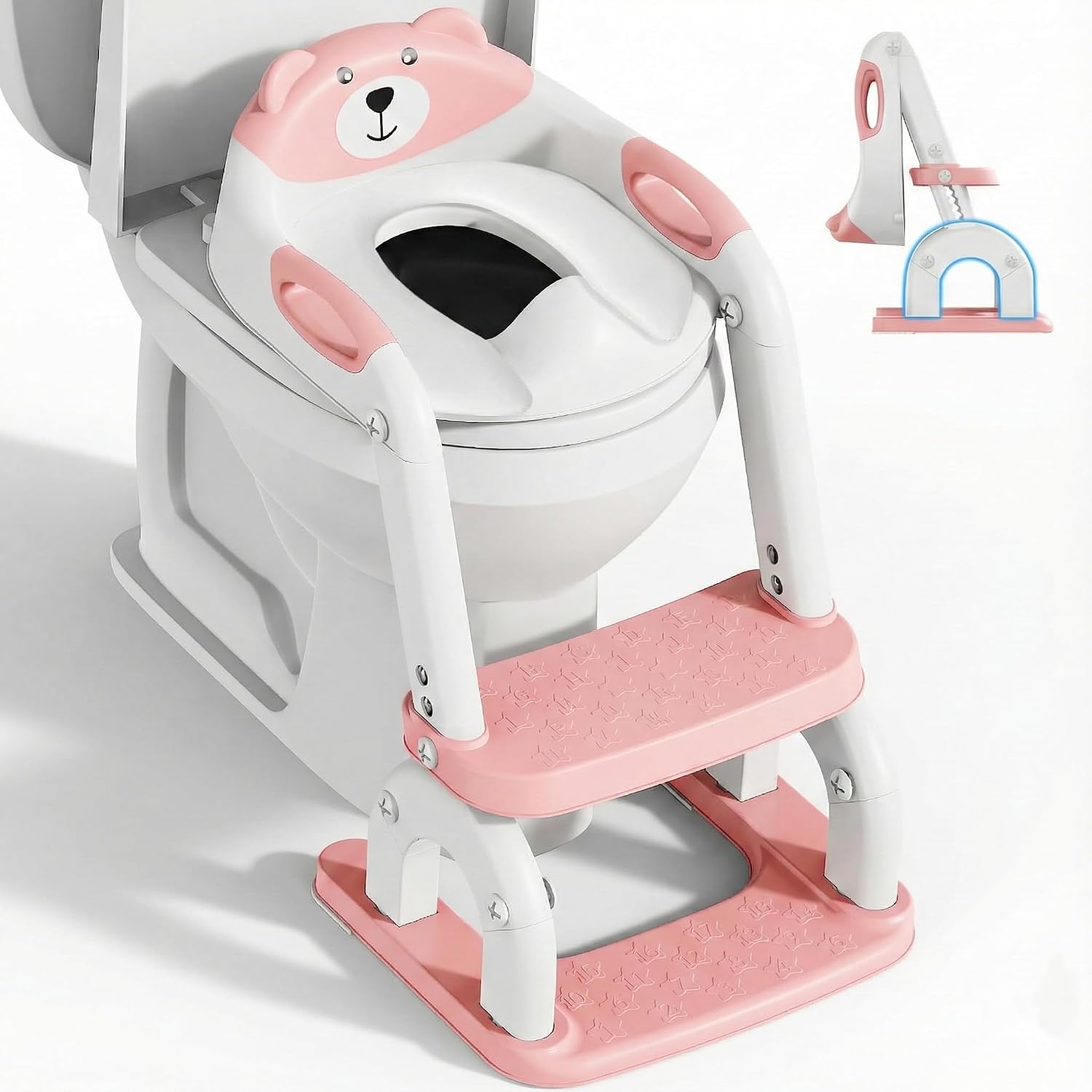 Detalle de Toilettensitz Kinder mit Treppe (2-in-1) – höhenverstellbar für Jungen & Mädchen, Rose Drei Treppe