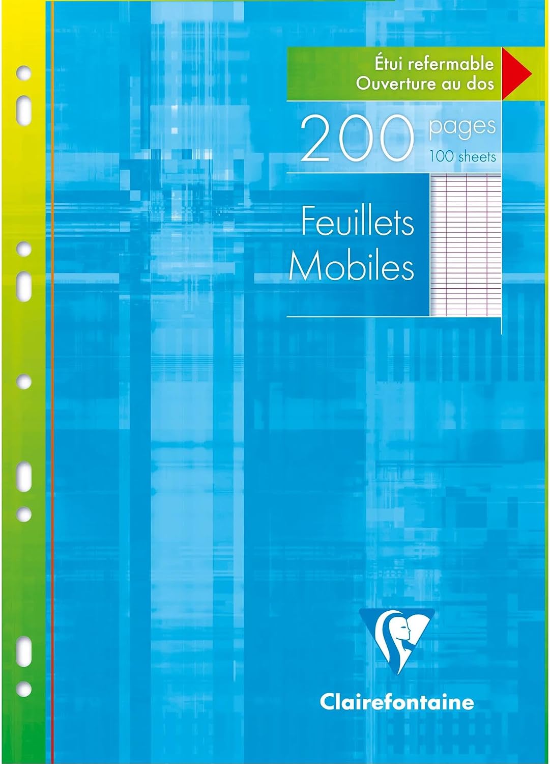 Detalle de Clairefontaine 1751AMZC – Lot de 2 Étuis de Feuillets Mobiles Perforés A4 21x29,7 cm, 200 Pages Grands Carreaux, Papier Blanc 90 g, Étuis réutilisables