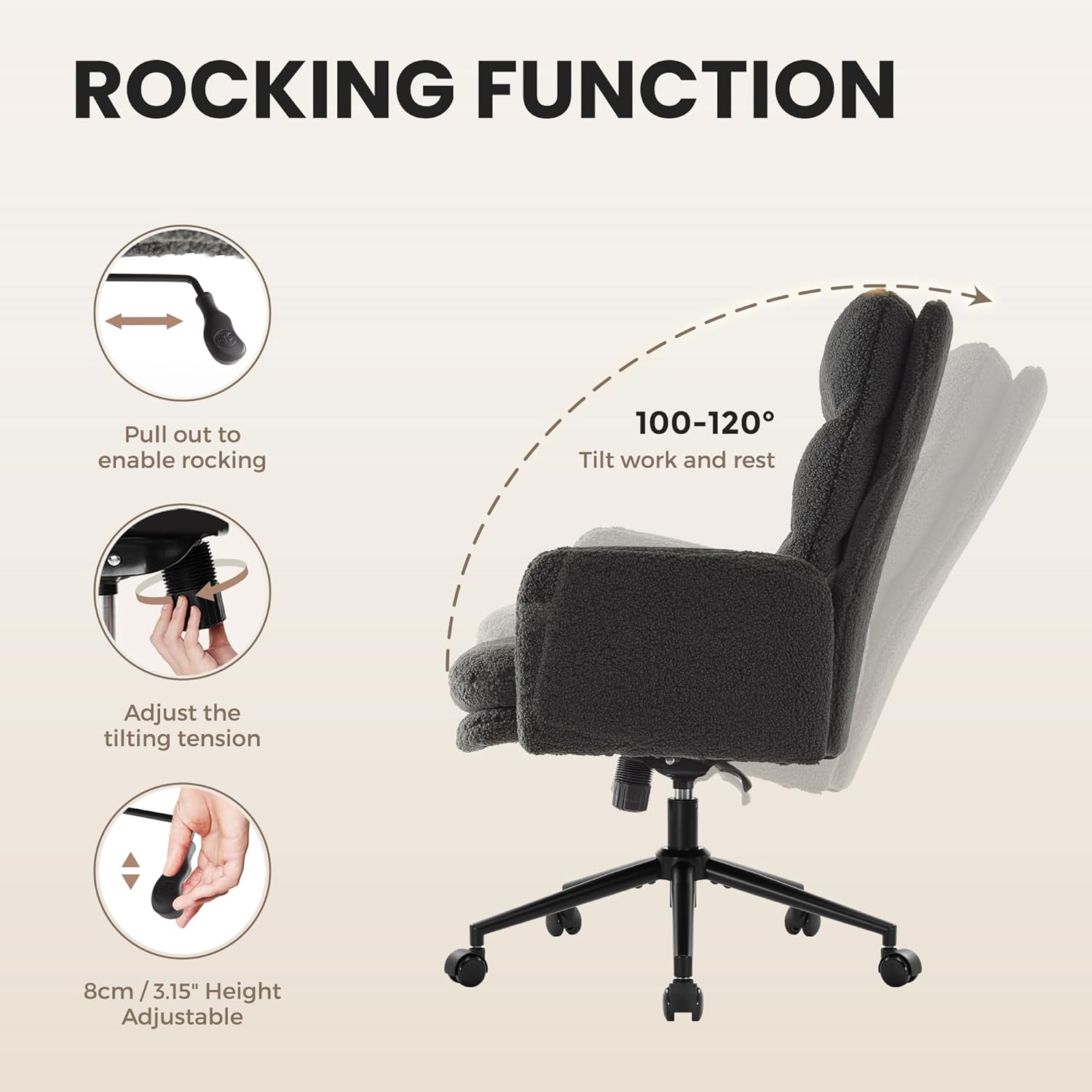 Thumbnail 4 de IWMH Schminktisch Stuhl mit Rollen, 99–106 cm