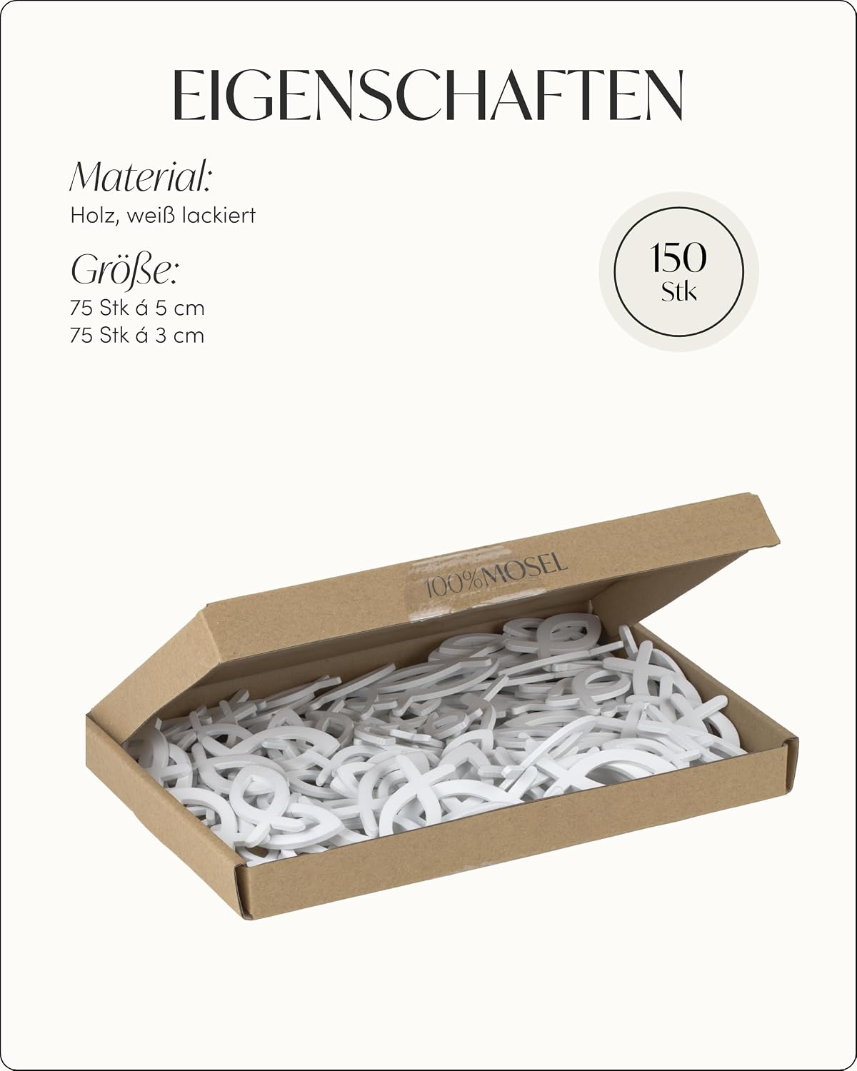 Detalle 2 de 100%Mosel Mosel Streudeko Fische aus Holz, 150 Stück in Weiß – Tischkonfetti für Taufe, Kommunion & Konfirmation