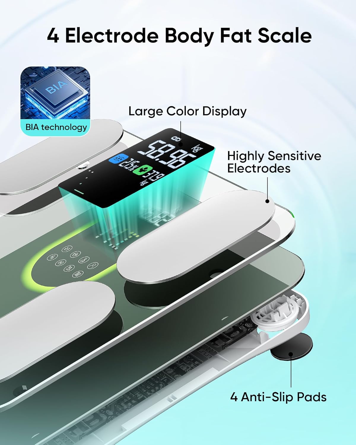 Thumbnail 2 de Body Fat Scales with 4-Electrode BIA (180kg) + Fitdays App — Smart Bathroom Scales for BMI, Visceral Fat & More