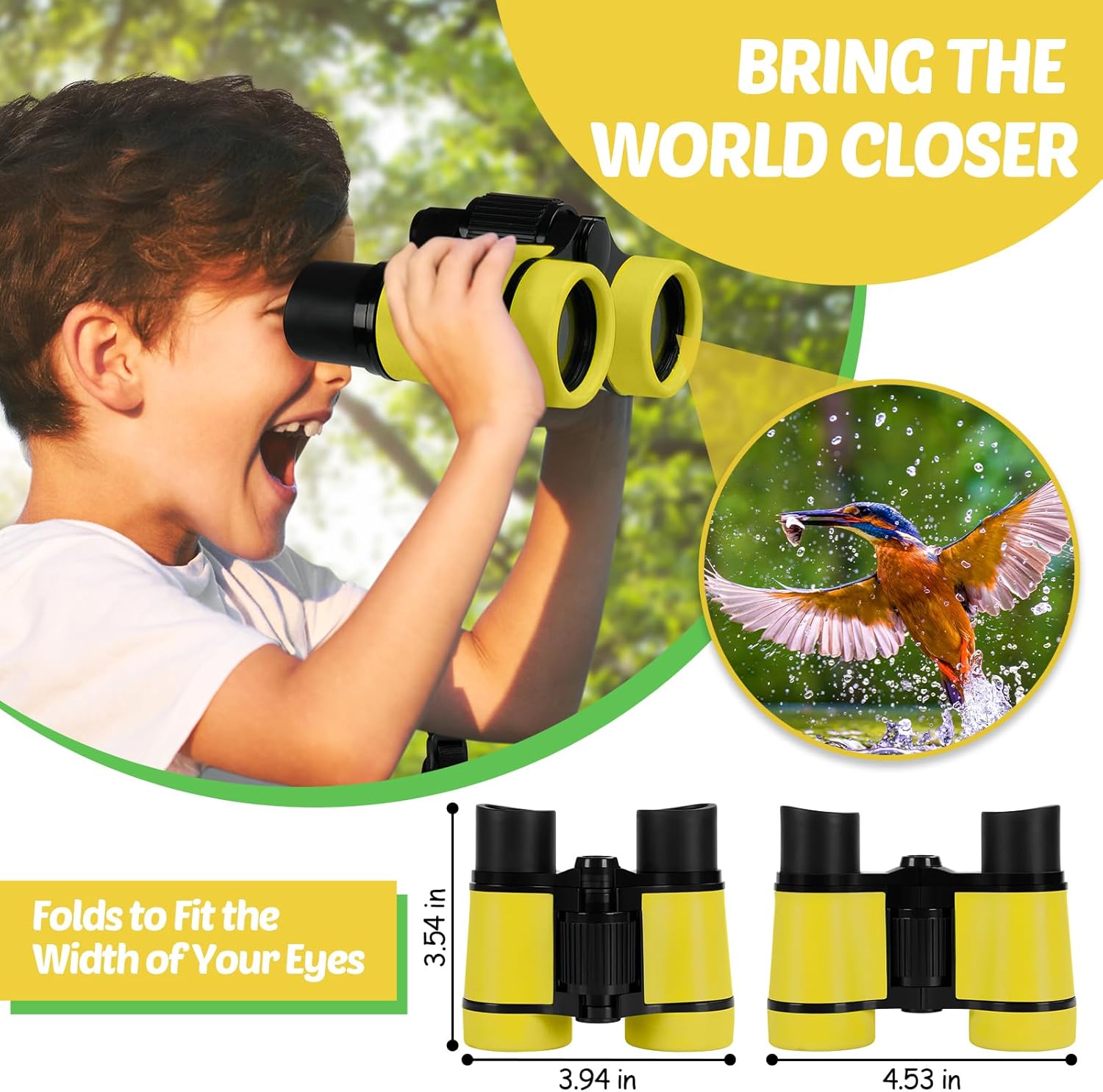Detalle 2 de Binoculars for Kids with Compass, Magnifying Glass and Accessories (Yellow) – Ideal 3–8 Year Old Explorers
