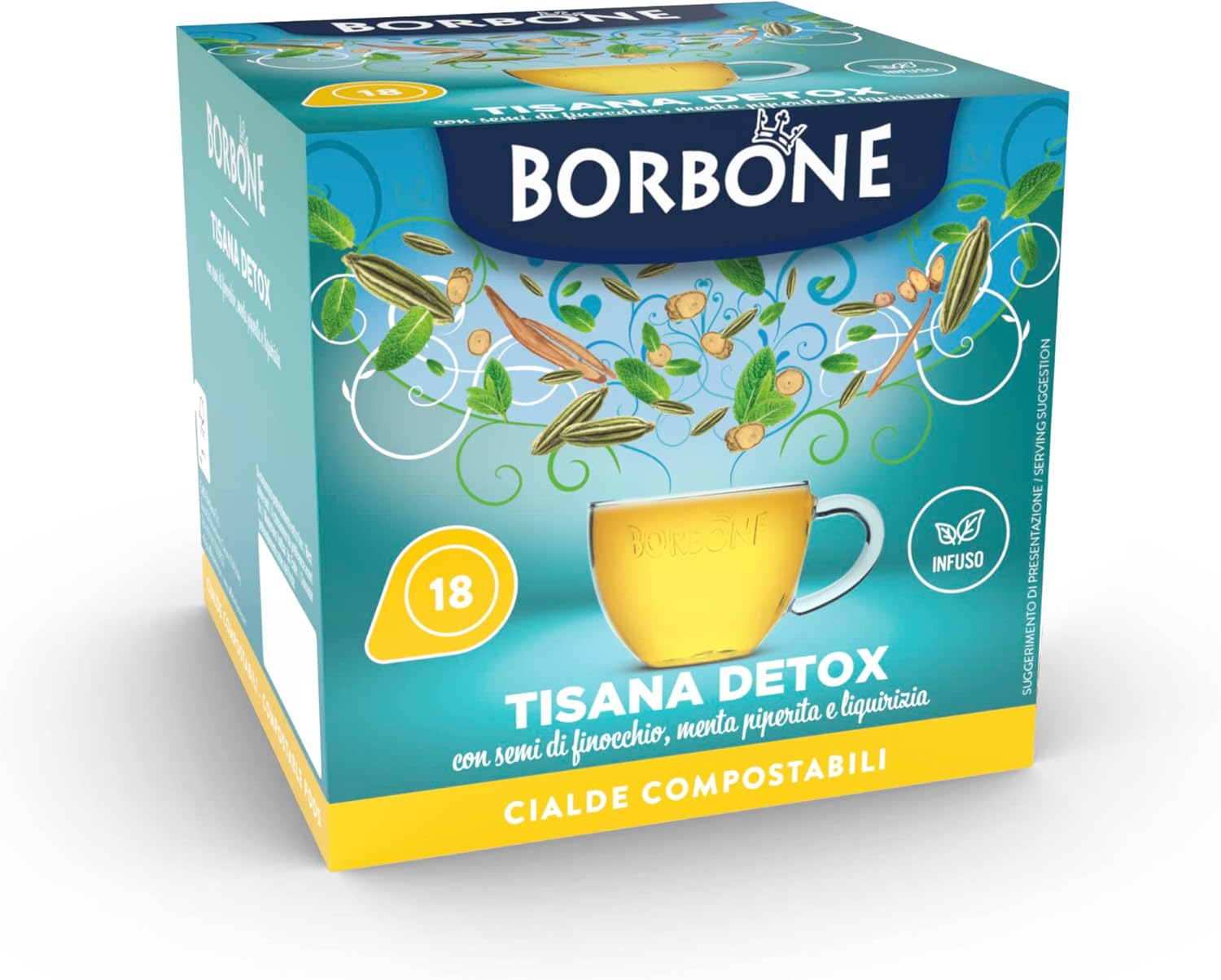 Detalle de Caffè Borbone Tisane Détox – 72 dosettes ESE (4 paquets), emballage recyclable