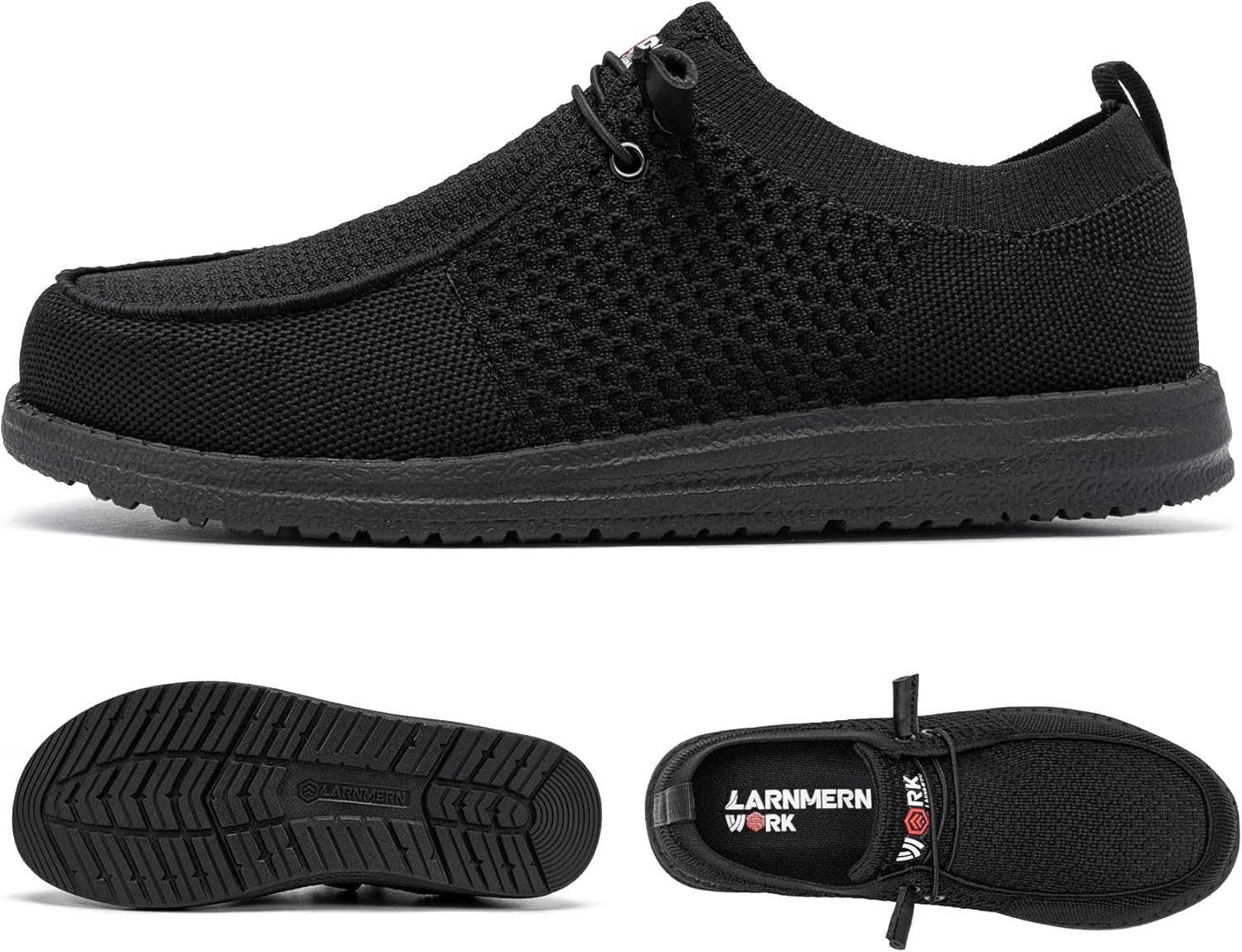 Detalle de LARNMERN Slip-On Steel Toe Shoes for Men (Lightweight, Comfortable Lounging & Walking Sneakers)