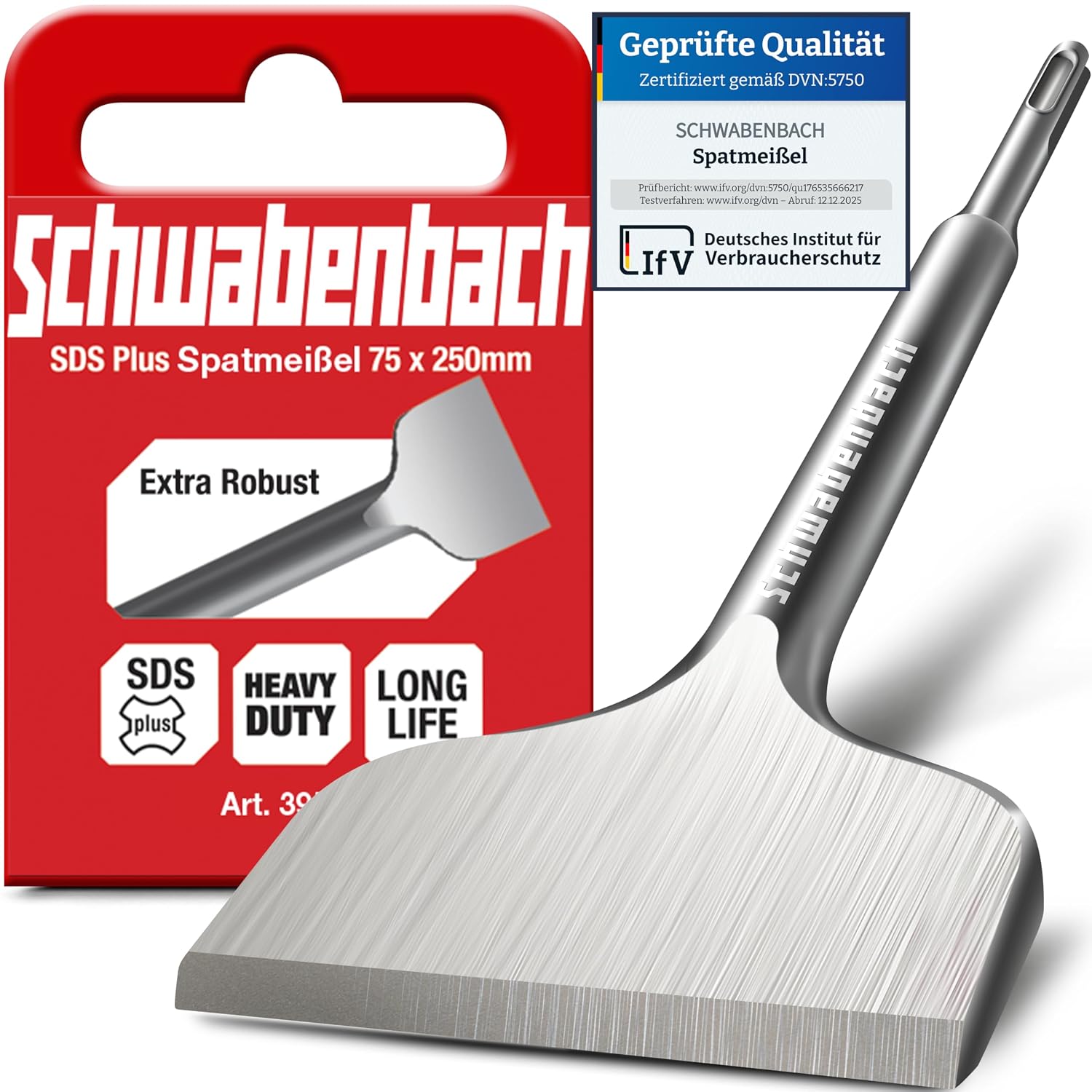 Detalle de SCHWABENBACH® SDS Plus platte beitel 75 x 250 mm voor tegel- en pleisterwerk