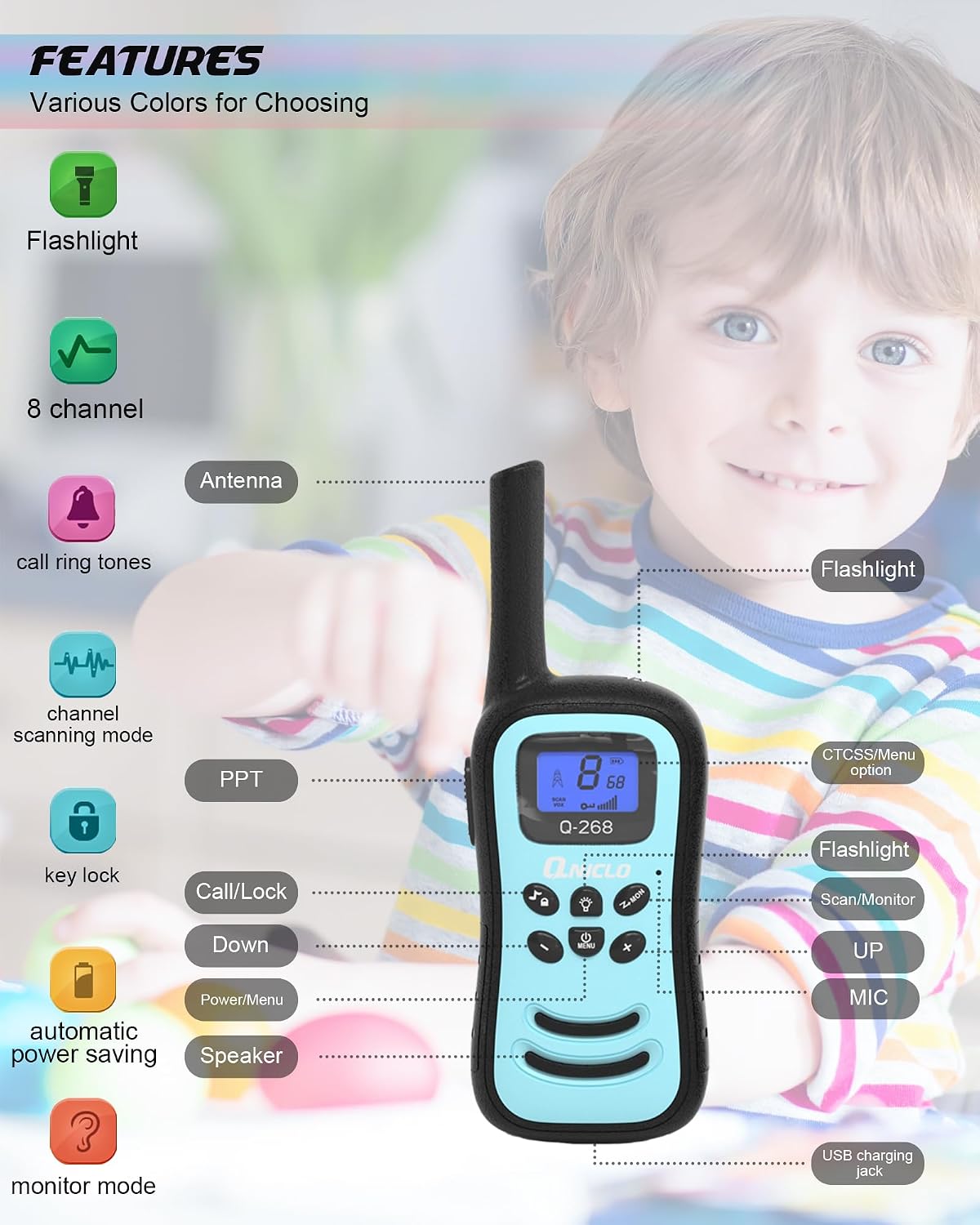 Detalle 2 de QNIGLO Talkie Walkie Enfants 3 km, 48 h
