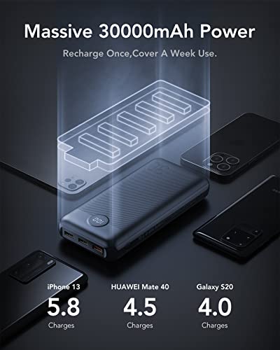Detalle de VEGER Power Bank de 30000 mAh con pantalla LED, USB C y carga rápida PD 20W