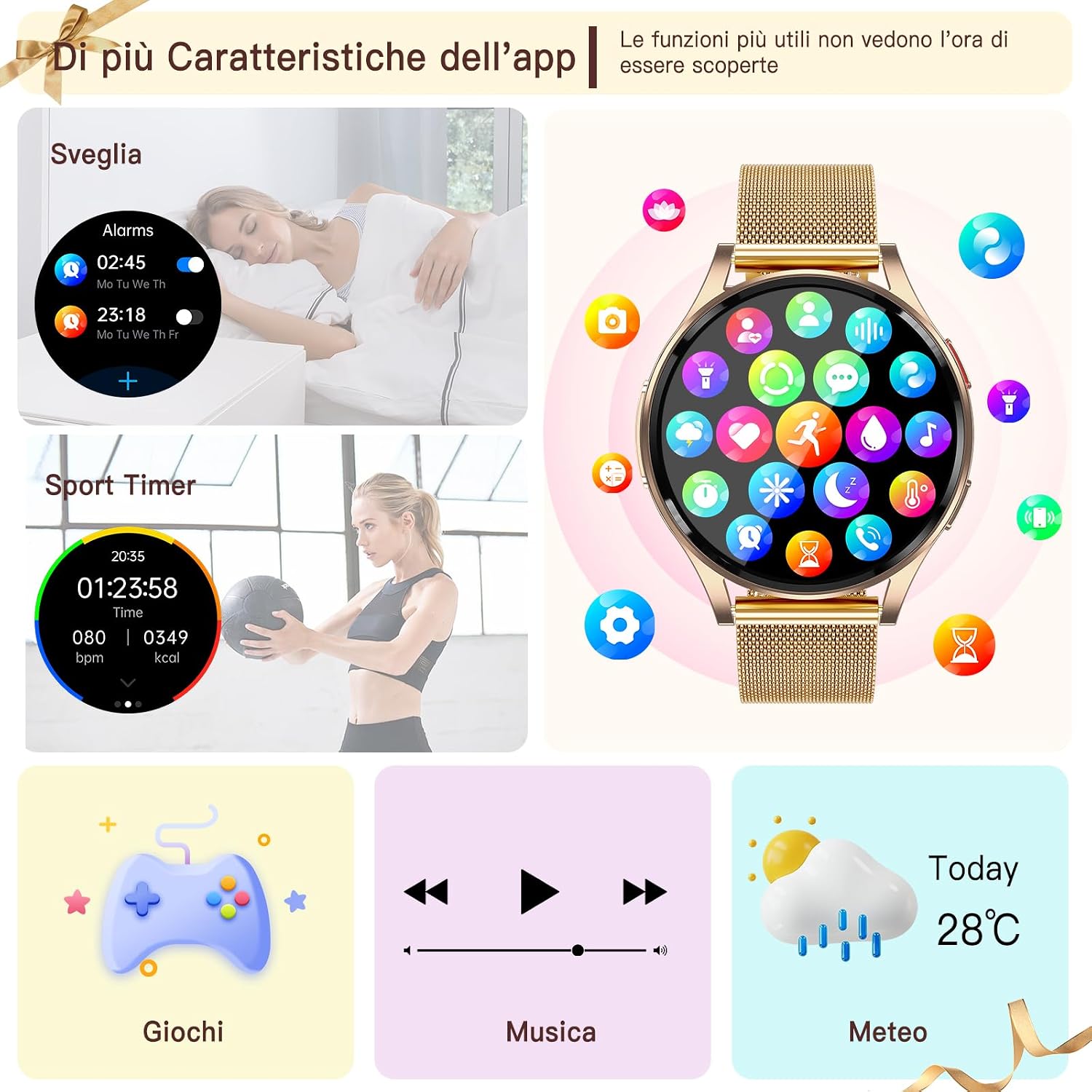 Thumbnail 6 de Lgnitek 2026 Smartwatch Donna con ECG+HRV/BMI, AMOLED 1,43", 2 cinturini, Chiamate Bluetooth e SOS